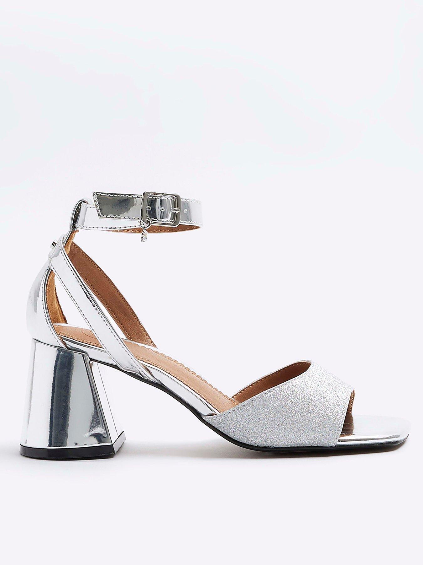 3 inch silver store block heels