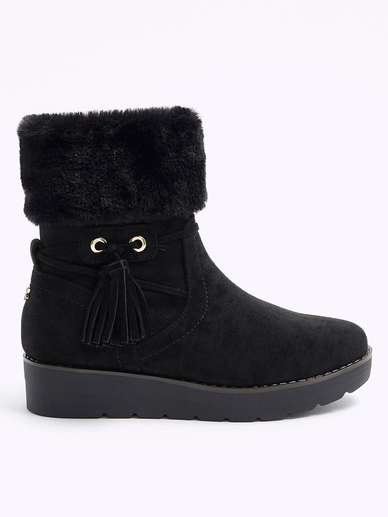 Black faux fleece best sale cuff wedge heel trainers