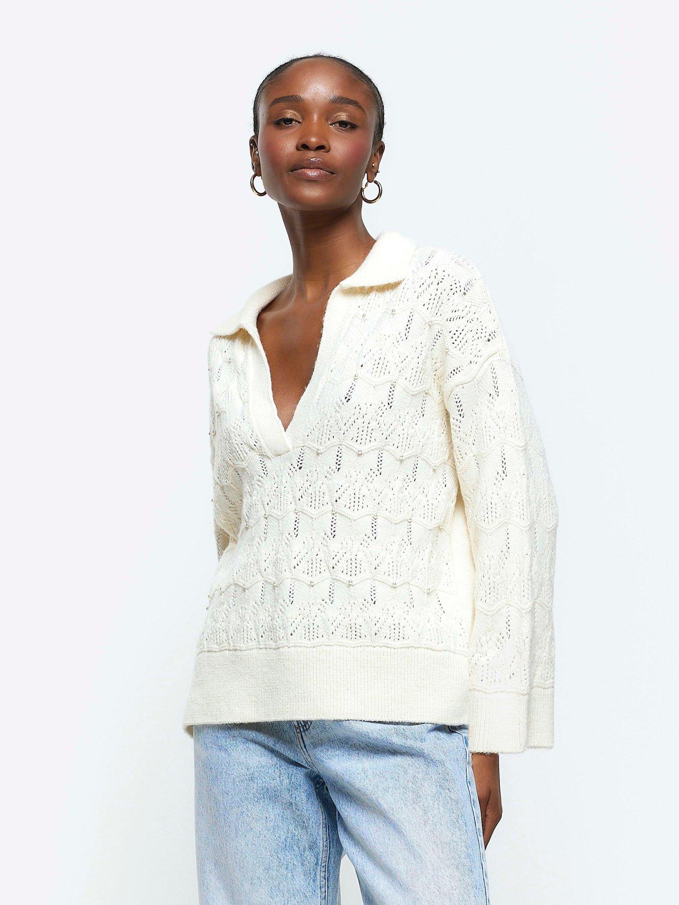 River Island Embelished Crochet Jumper Cream Very Ireland