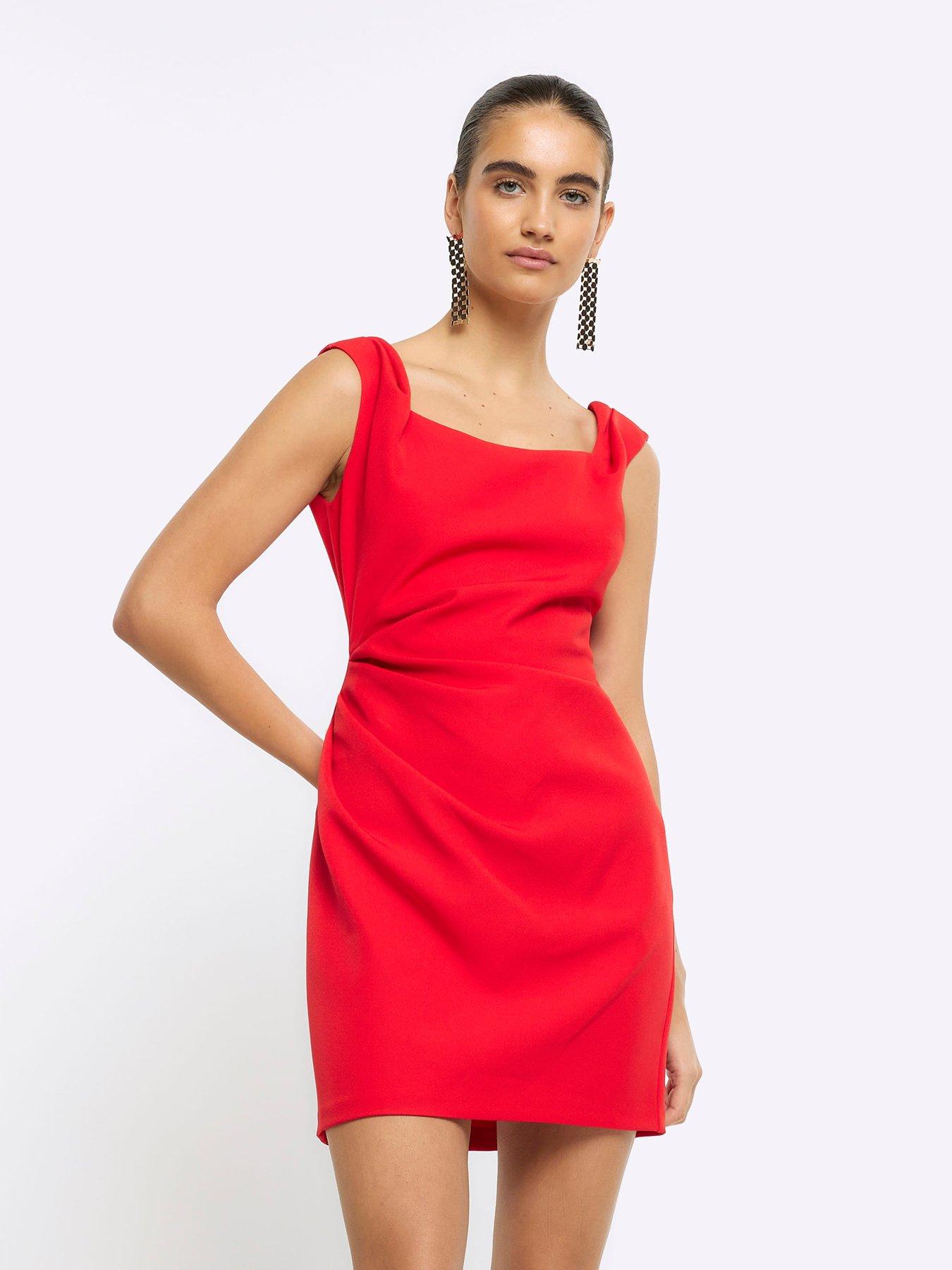 river-island-ruched-bodycon-mini-dress-red