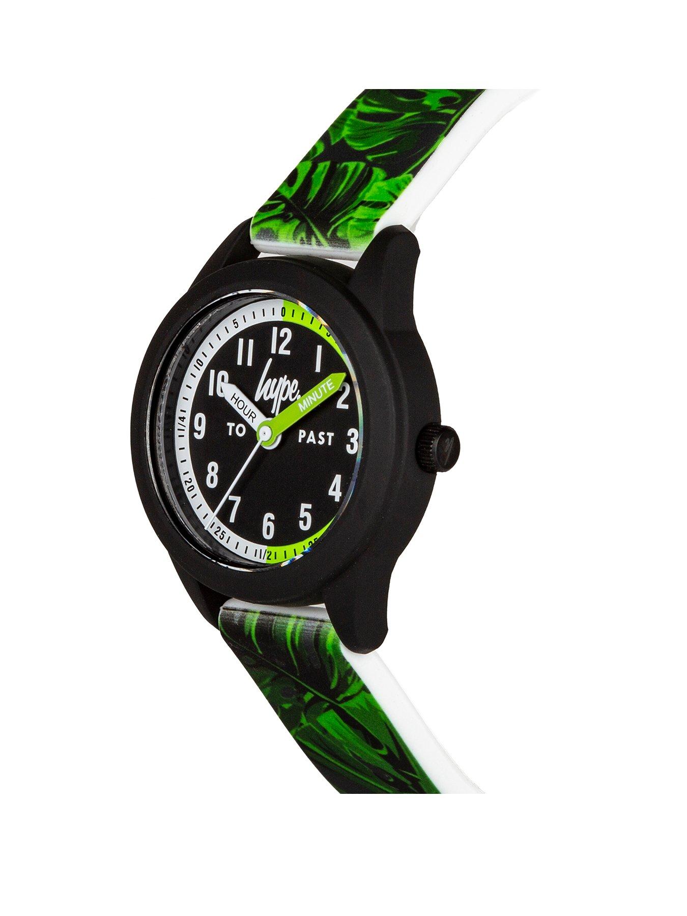 Hype Hype Green Leaf Pattern Silicone Strap Watch with Black Dial