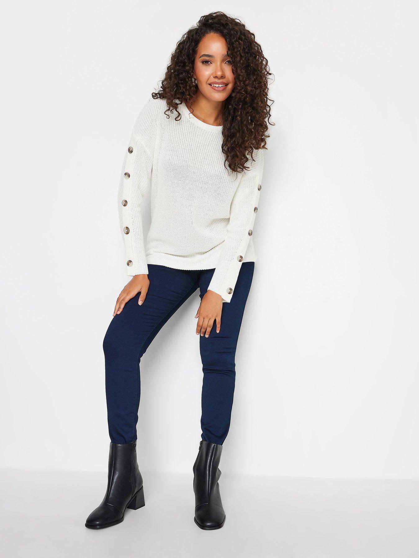 Image 3 of 4 of M&Co Petite Button Sleeve Jumper - White