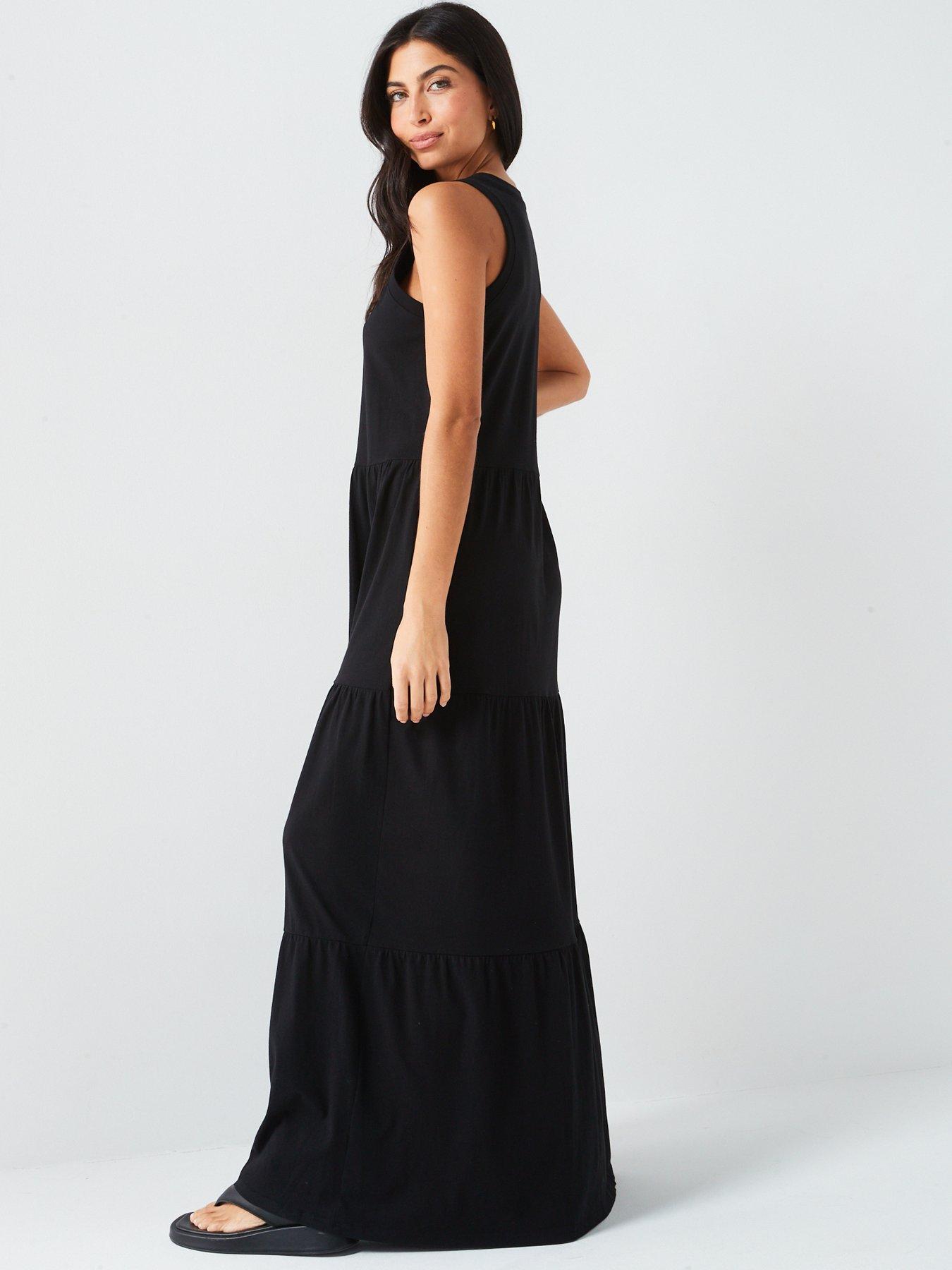 everyday-sleeveless-tiered-maxi-dress-blackstillFront