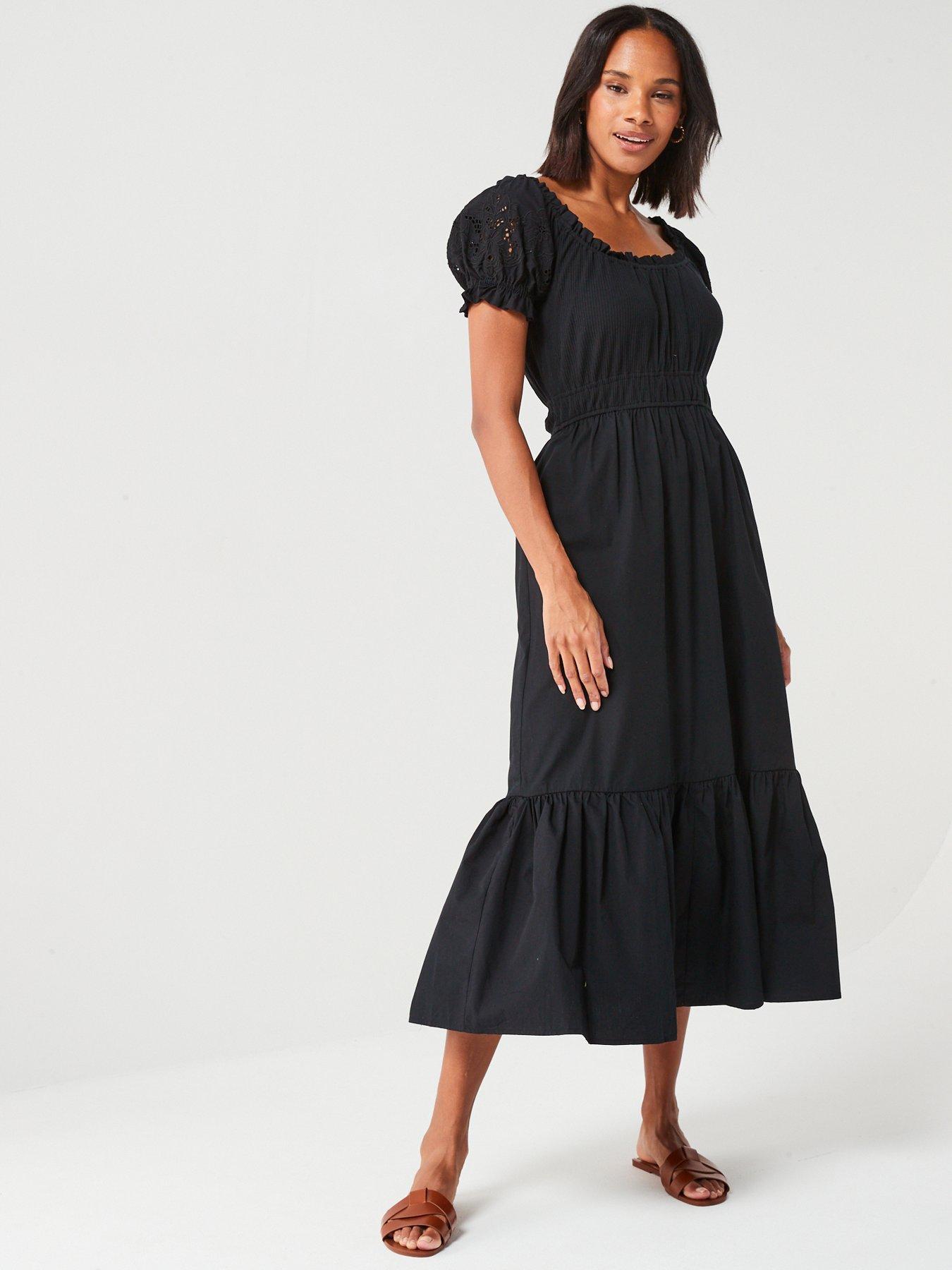 v-by-very-broderie-sleeve-woven-jersey-mix-midaxi-dress-blackdetail