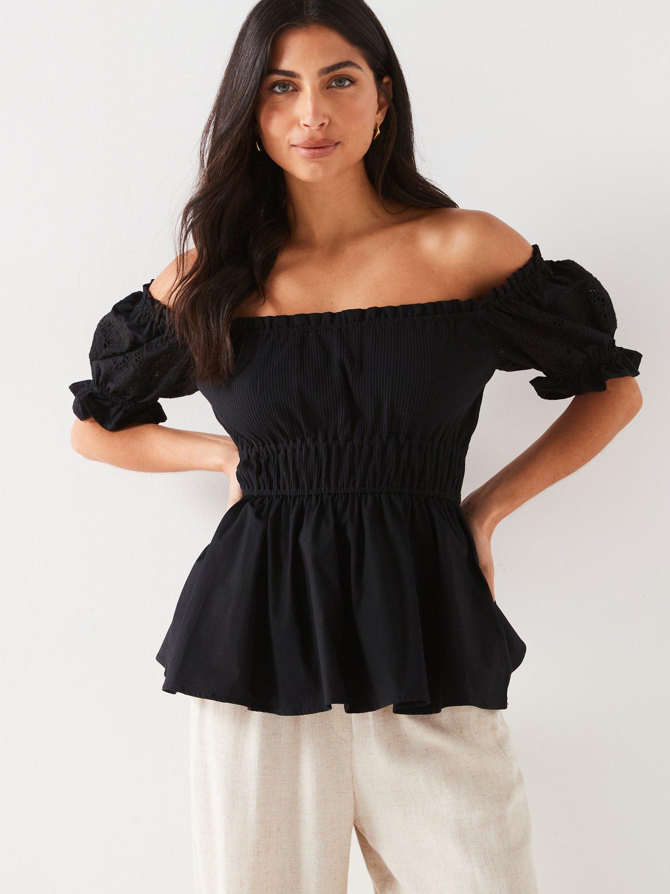 v-by-very-broderie-sleeve-peplum-top-black