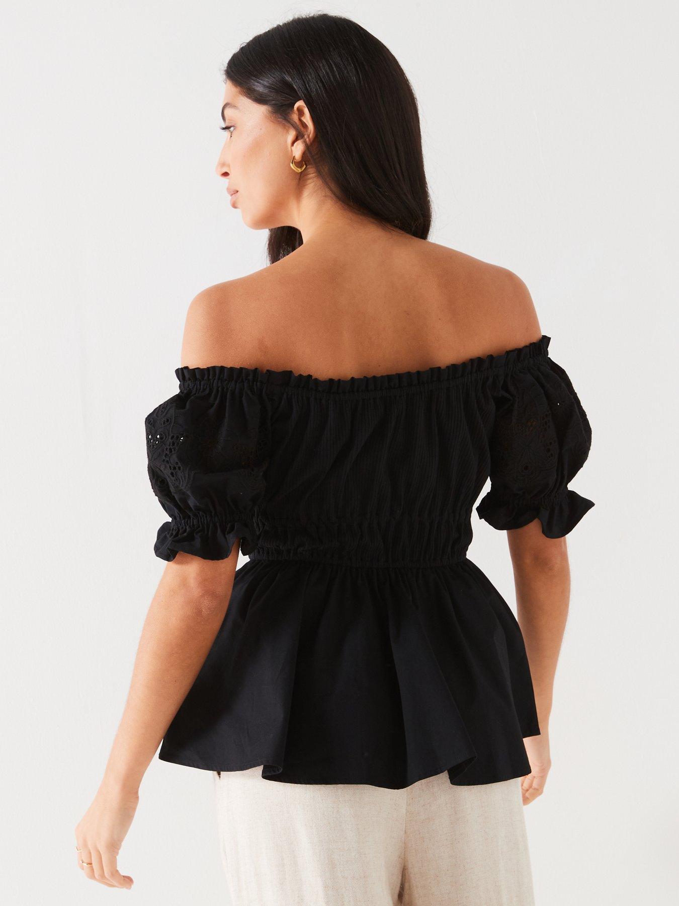 v-by-very-broderie-sleeve-peplum-top-blackstillFront