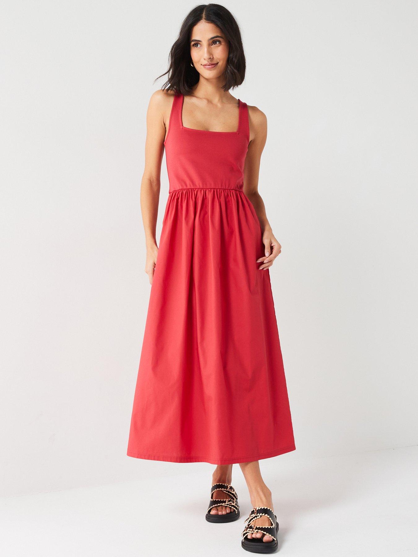 v-by-very-square-neck-skater-midi-dress-ndash-red