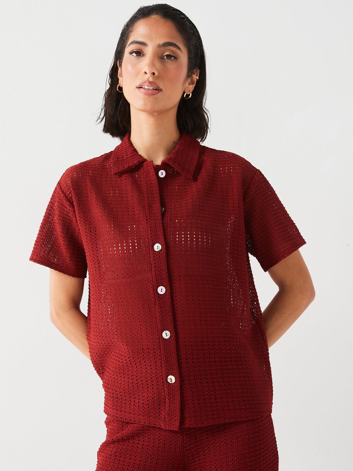 v-by-very-crochet-button-through-shirt-red