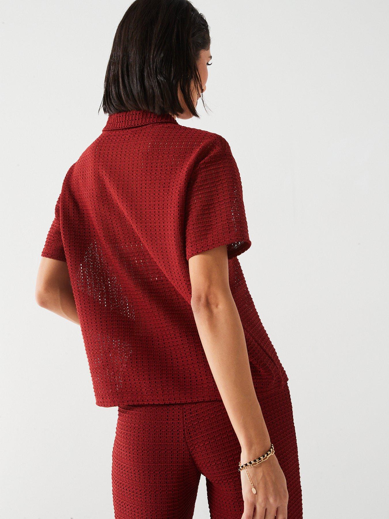 v-by-very-crochet-button-through-shirt-redstillFront