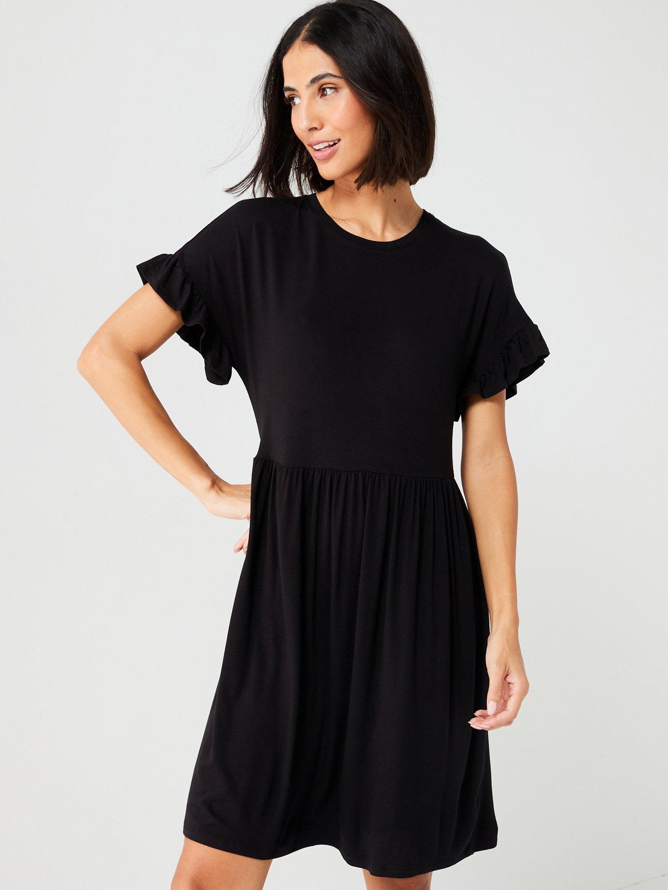 everyday-ruffle-sleeve-mini-dress-blackfront