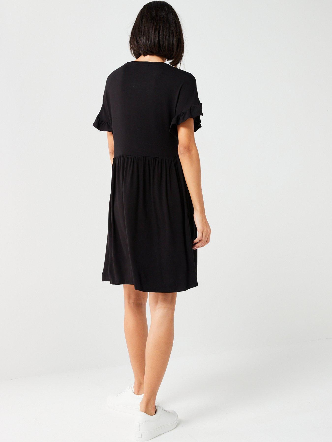 everyday-ruffle-sleeve-mini-dress-blackstillFront