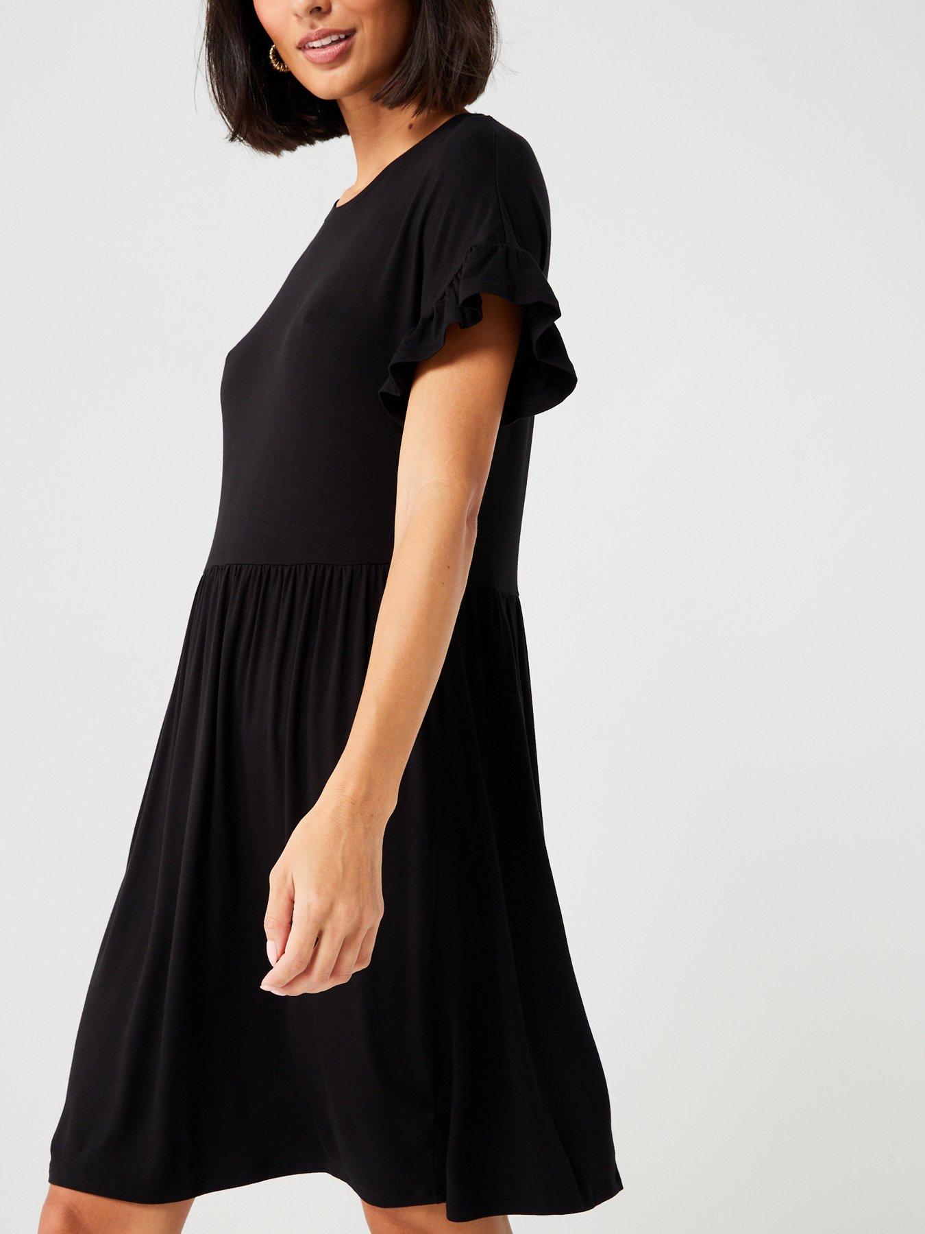 everyday-ruffle-sleeve-mini-dress-blackoutfit