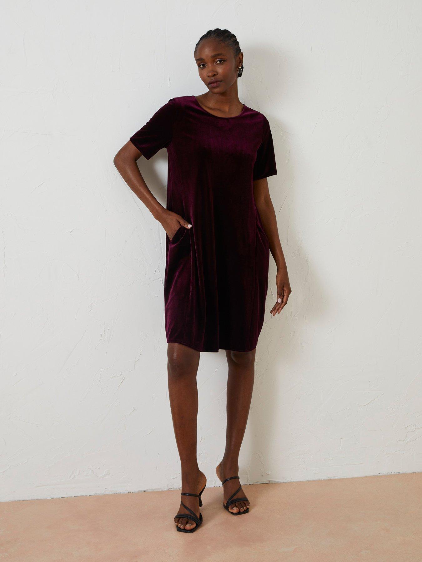 FatFace Simone Velvet Dress Dark Plum Very Ireland