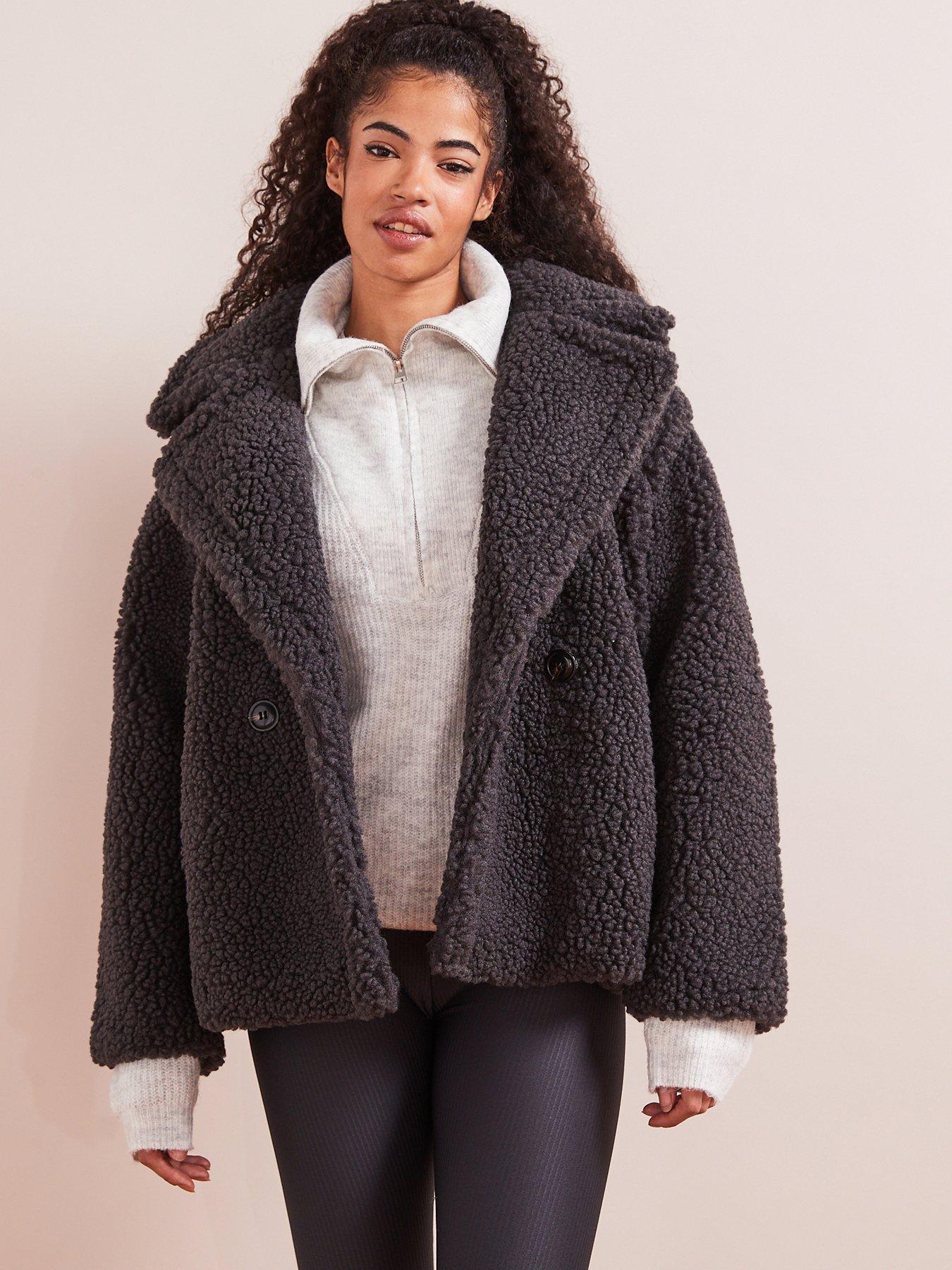 Cropped black teddy bear coat sale