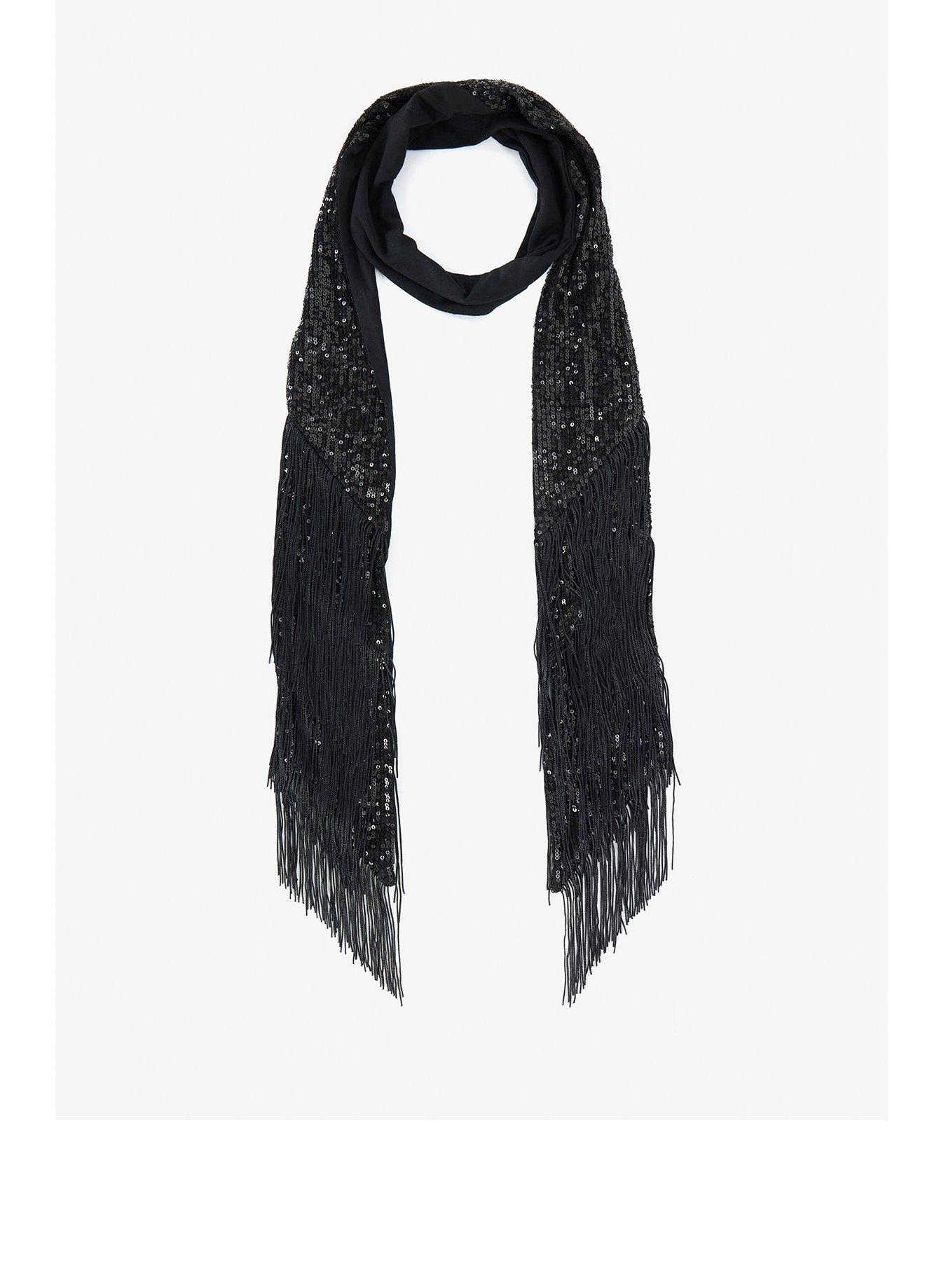 Sequin Fringed Skinny Scarf