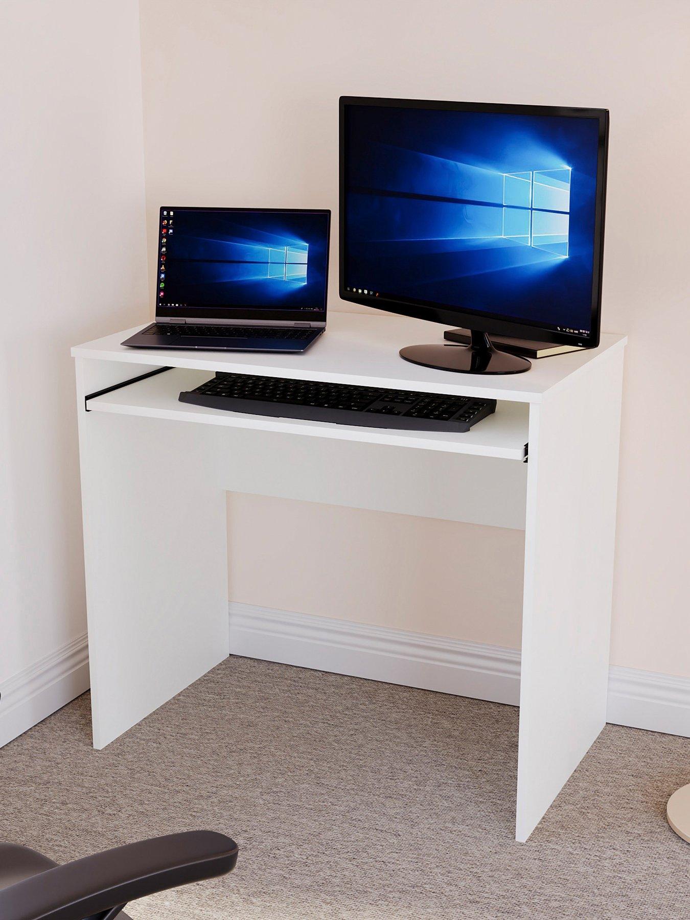 White small online desk with storage