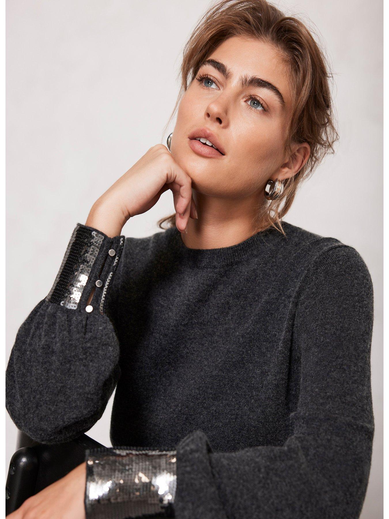 Dark Grey Sequin Cuff Jumper