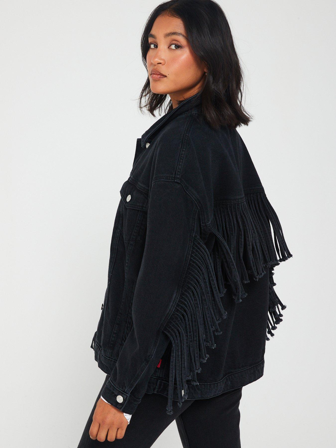 Black frill best sale denim jacket