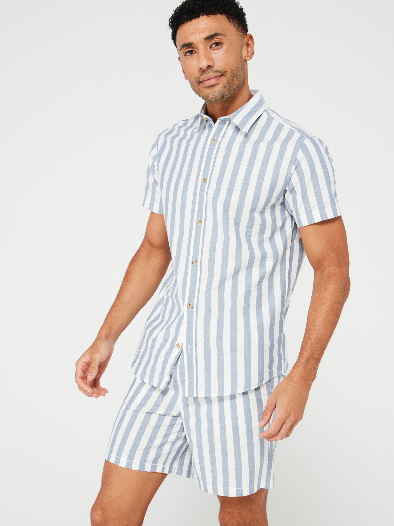 jack-jones-jack-amp-jones-short-sleeve-stripe-oxford-shirt-blue