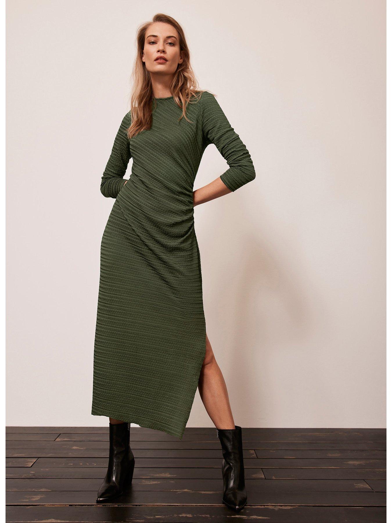Khaki Textured Midi Dress