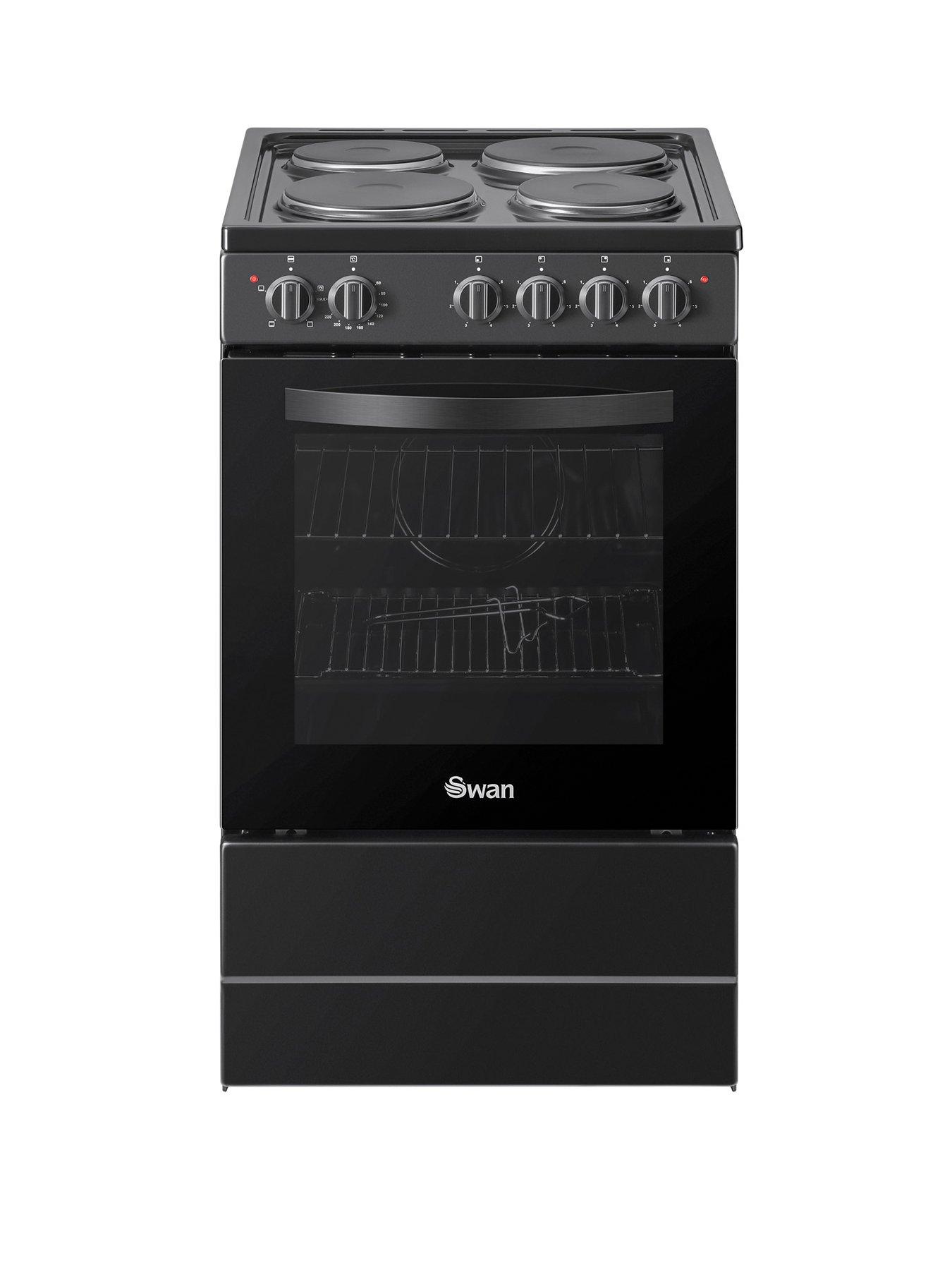 Swan SX16710B 50cm Wide Electric Cooker with Solid Plate Hob - Black