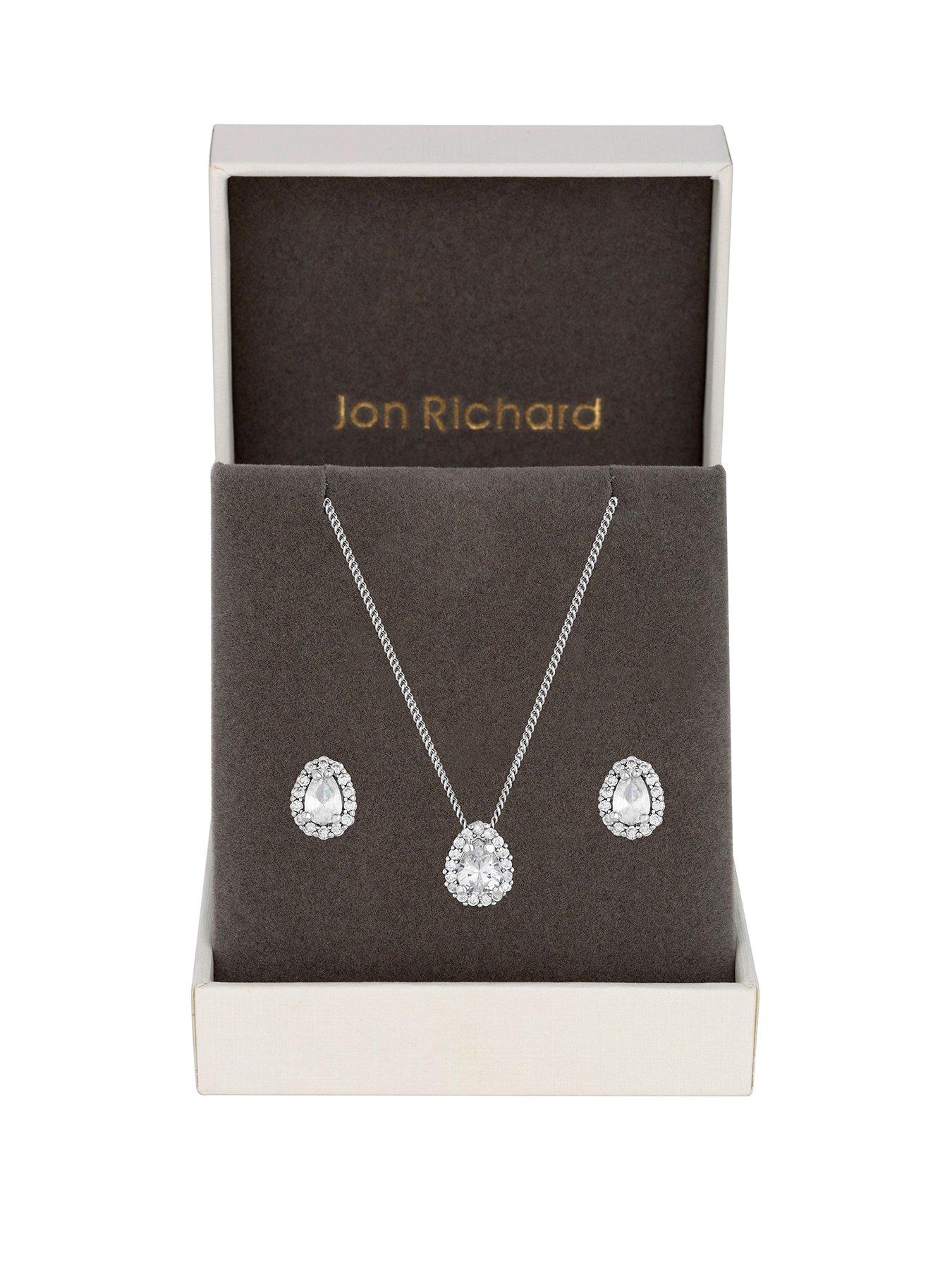 Image 1 of 2 of Jon Richard Rhodium Plated Cubic Zirconia Pear Stone Set - Gift Boxed
