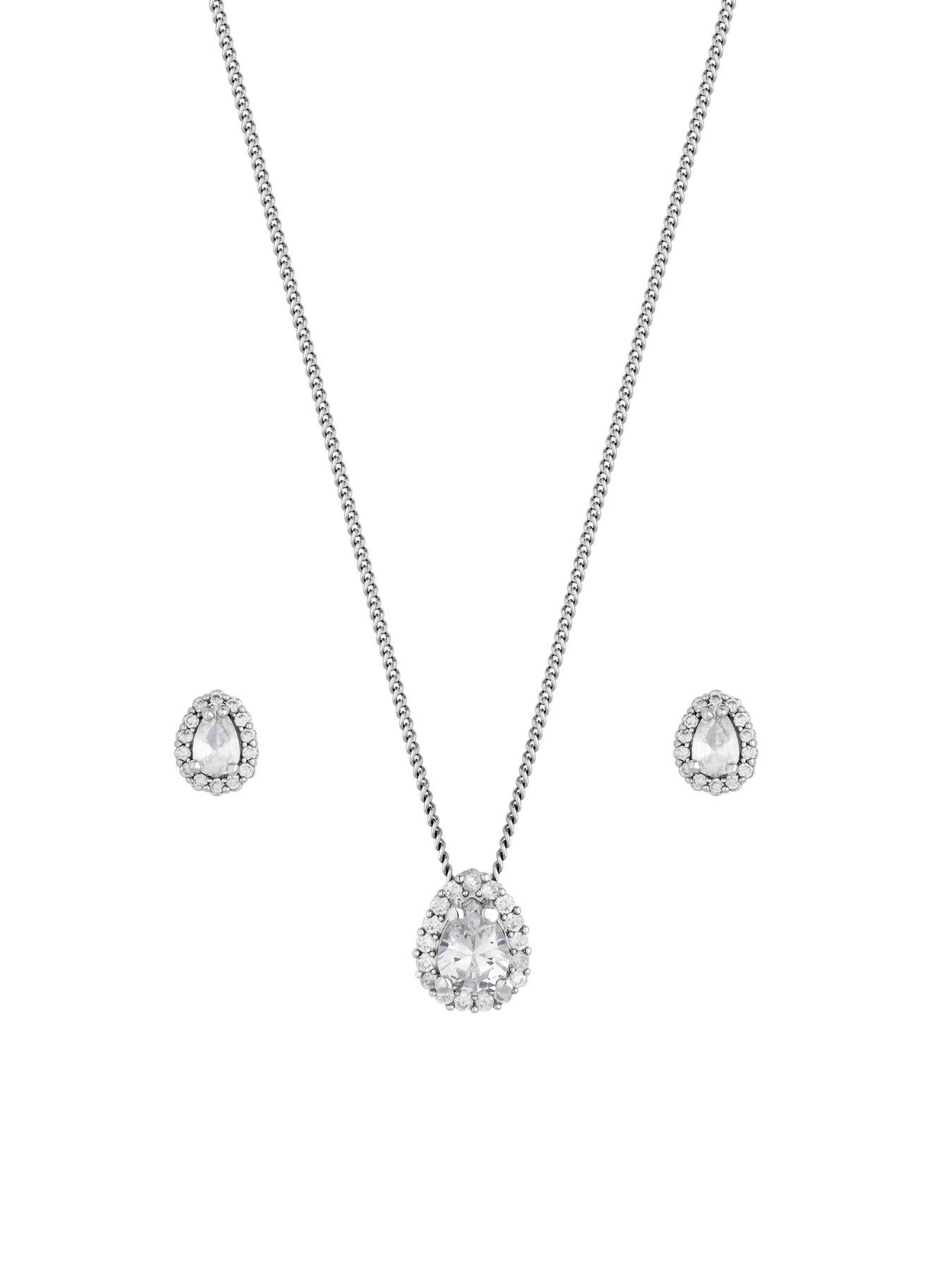 Image 2 of 2 of Jon Richard Rhodium Plated Cubic Zirconia Pear Stone Set - Gift Boxed
