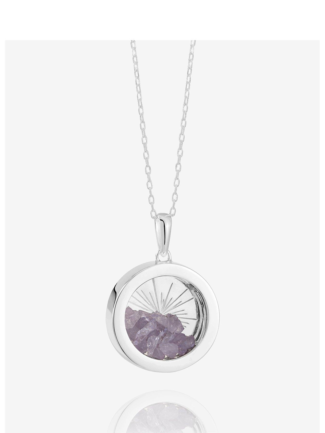 Rachel Jackson Medium Deco Sun Amulet Birthstone Necklace Silver