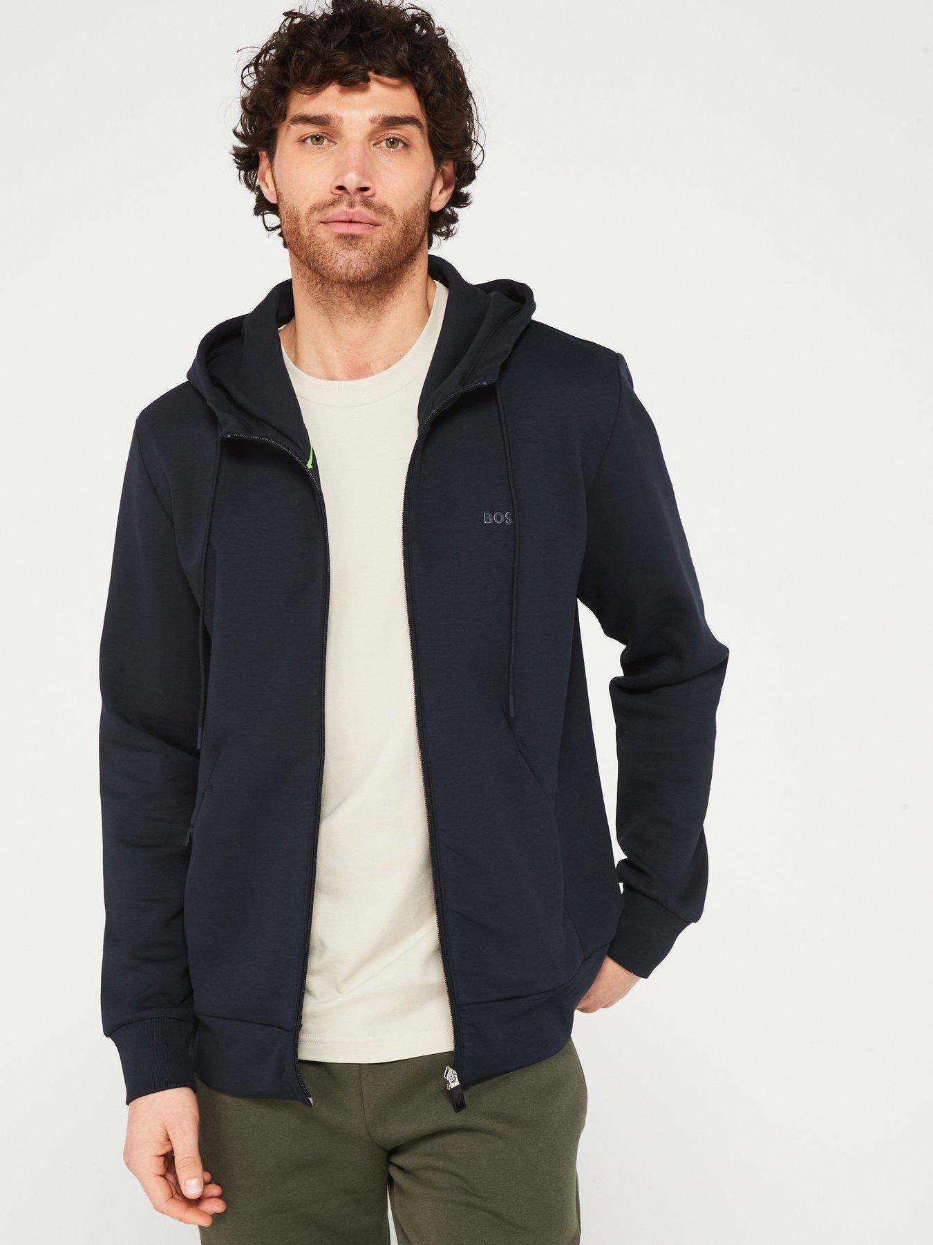 BOSS Saggy Logo Zip Through Hoodie - Dark Blue