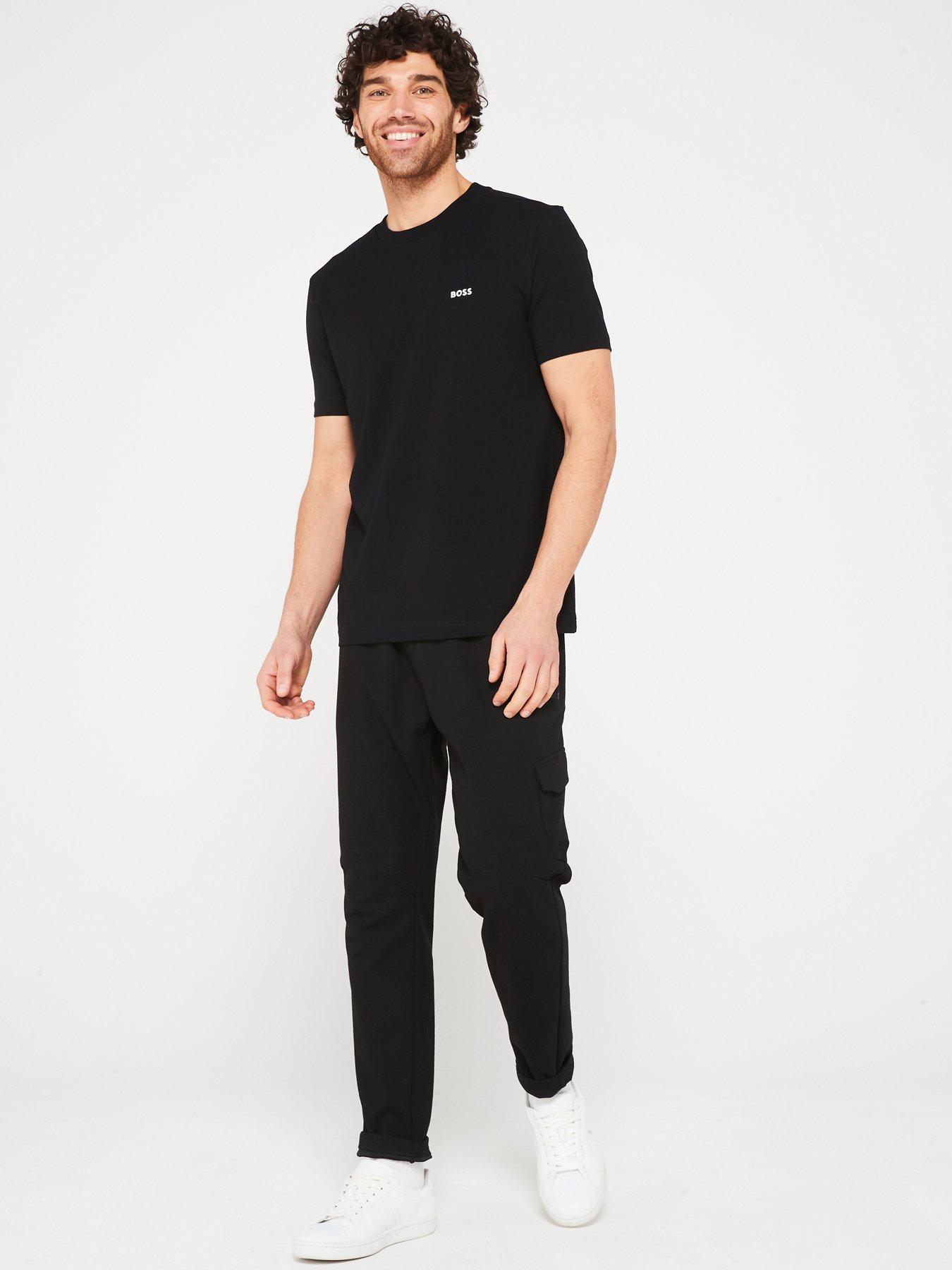 Image 3 of 4 of BOSS Mens Cotton-Stretch Regular Fit Logo T-Shirt - Black/White