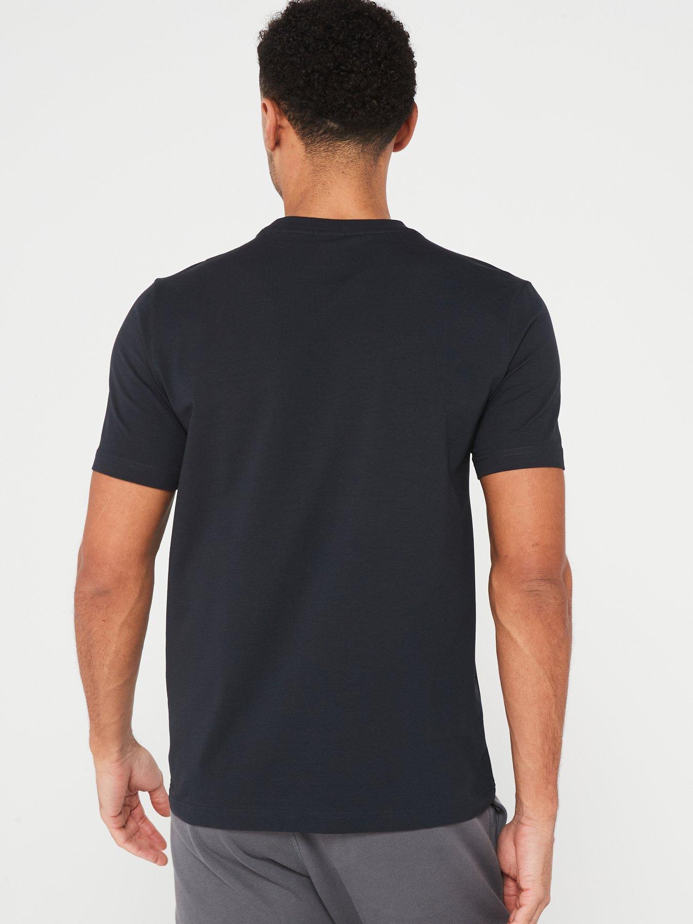 Image 2 of 4 of BOSS Mens Cotton-Stretch Logo Crew Neck T-Shirt - Dark Blue