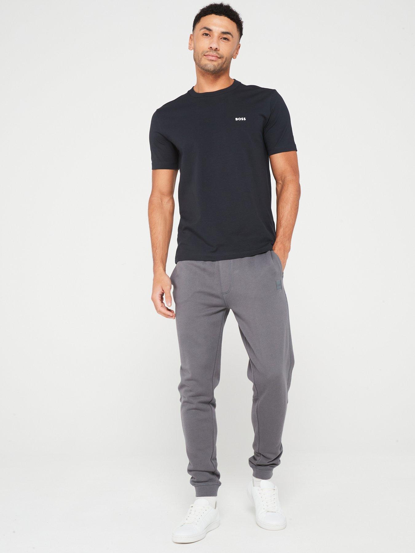 Image 3 of 4 of BOSS Mens Cotton-Stretch Logo Crew Neck T-Shirt - Dark Blue
