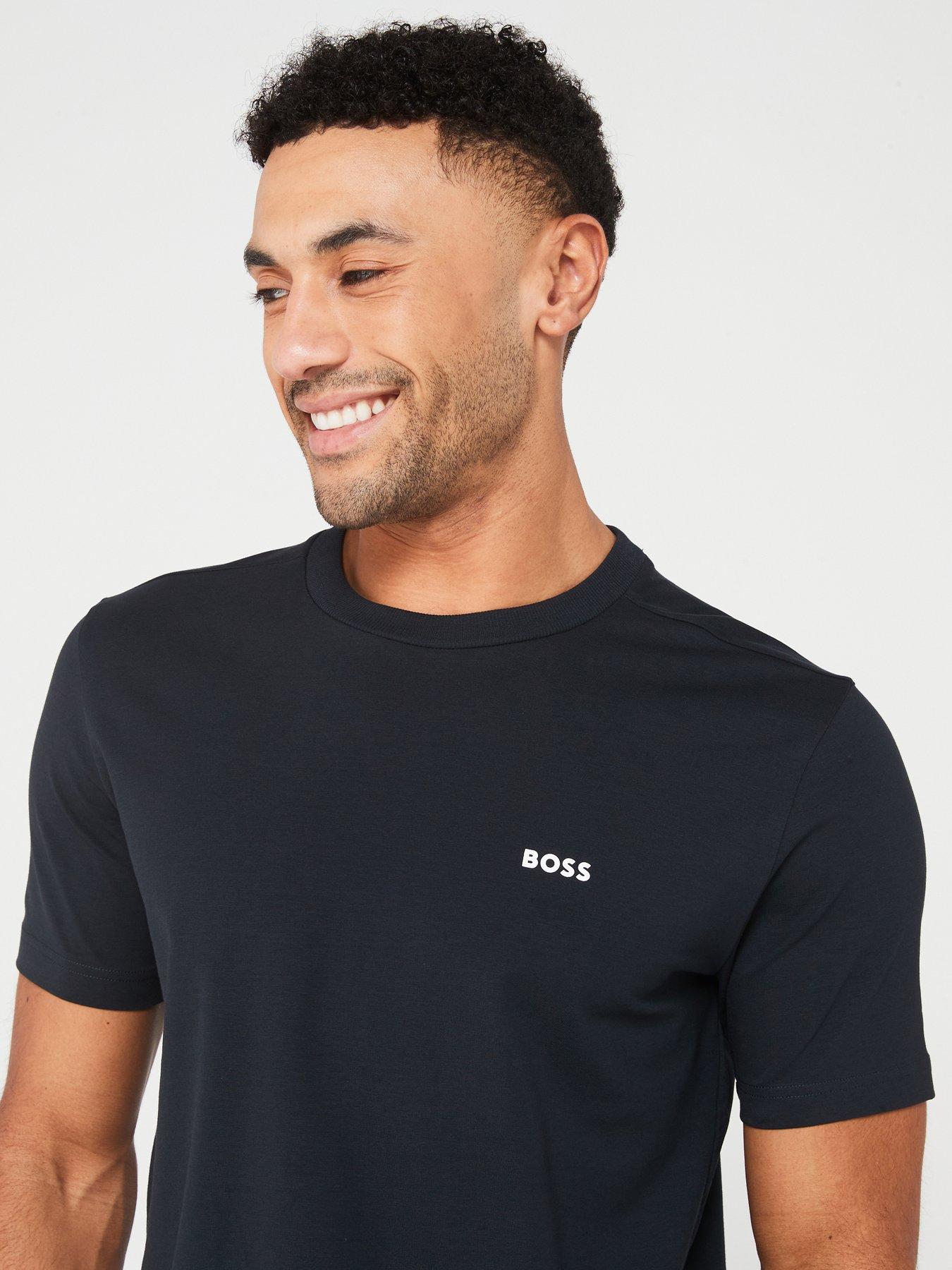 Image 4 of 4 of BOSS Mens Cotton-Stretch Logo Crew Neck T-Shirt - Dark Blue