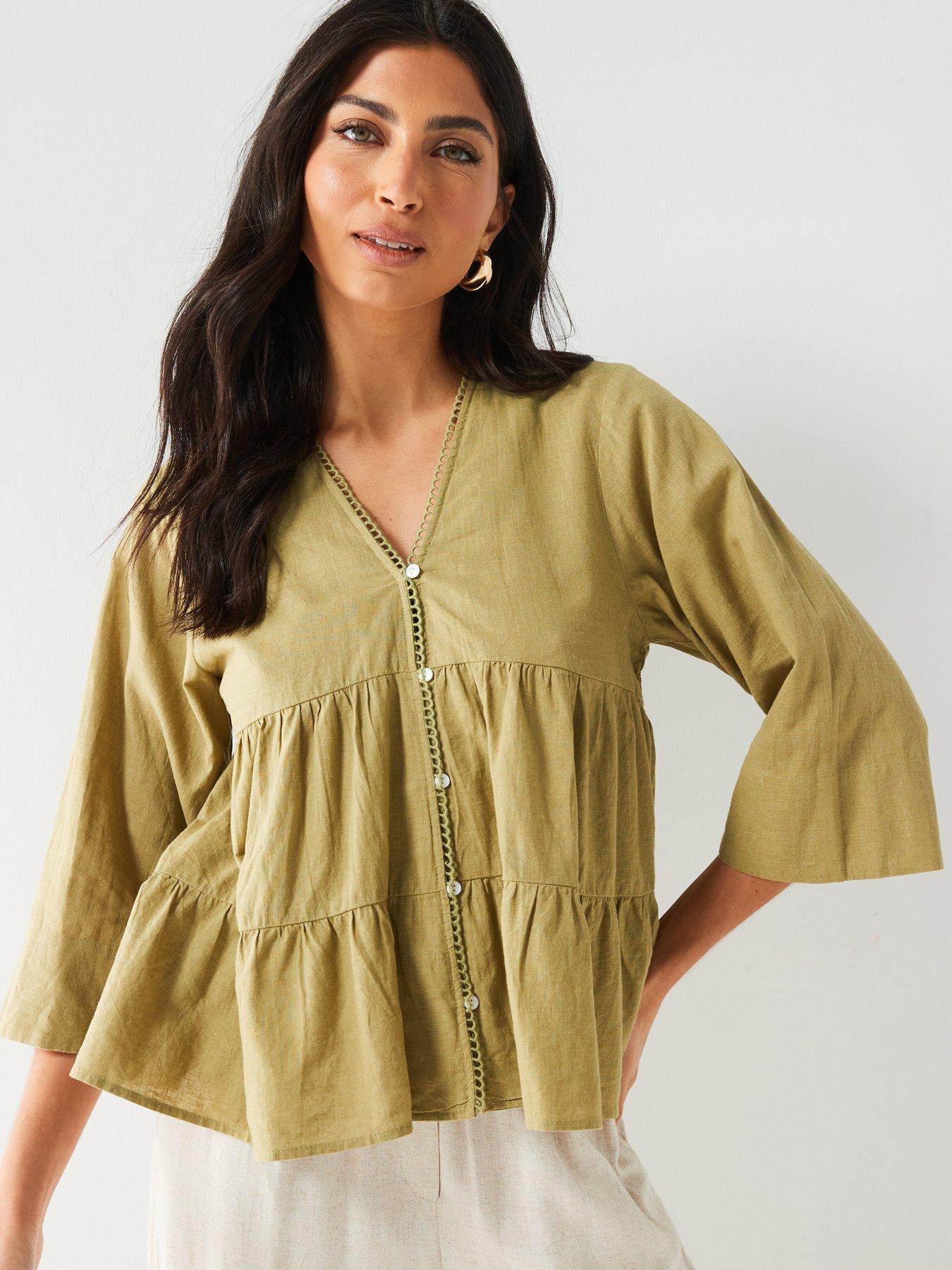 v-by-very-34-sleeve-linen-tiered-blouse-khaki