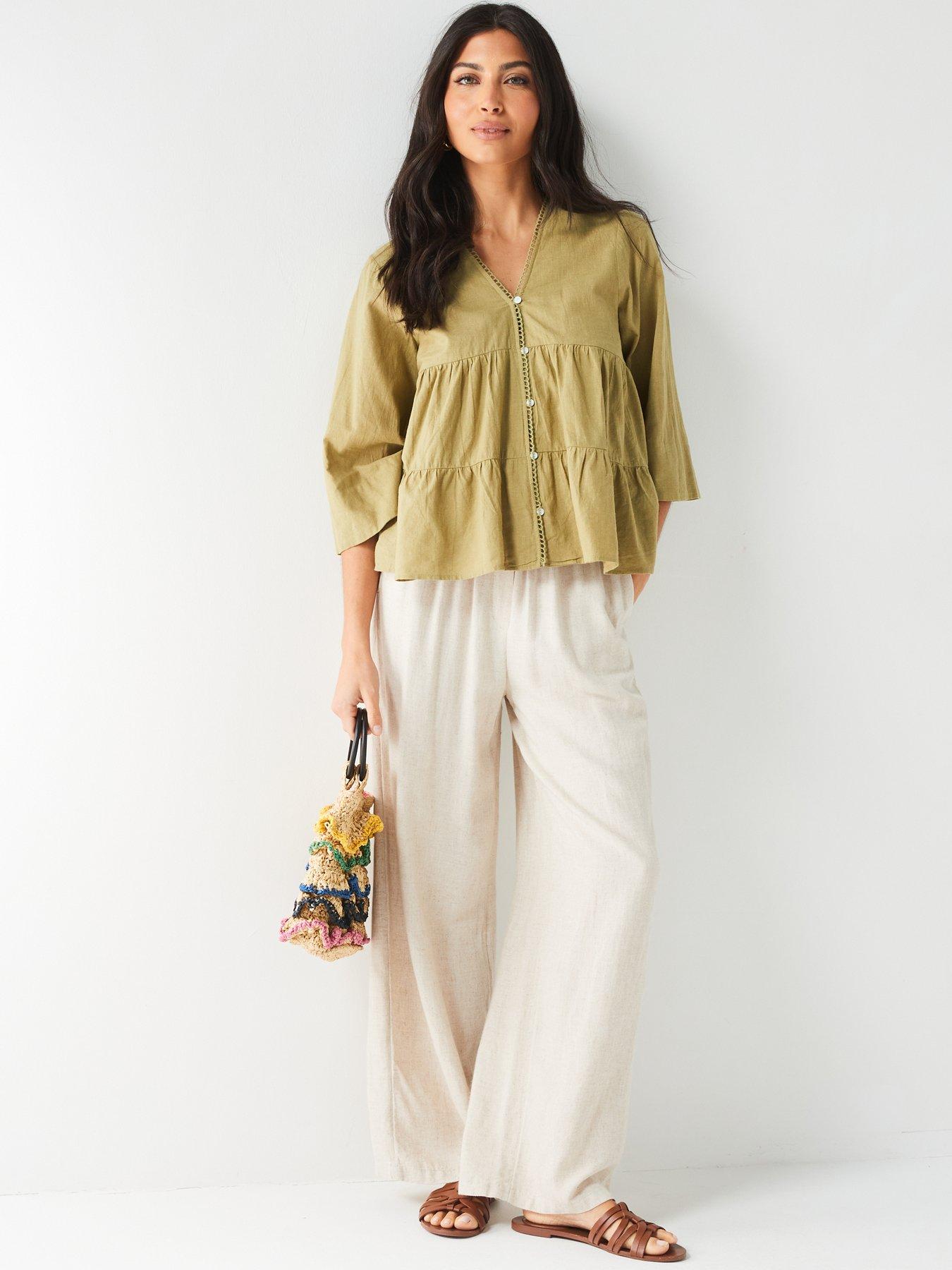 v-by-very-34-sleeve-linen-tiered-blouse-khakiback