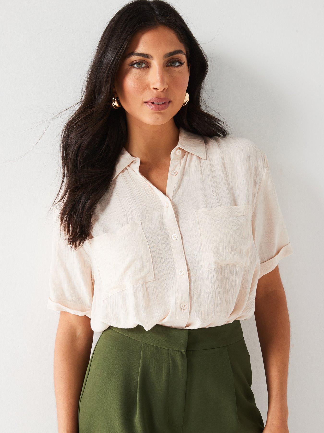 v-by-very-short-sleeve-crinkle-longline-shirt-cream