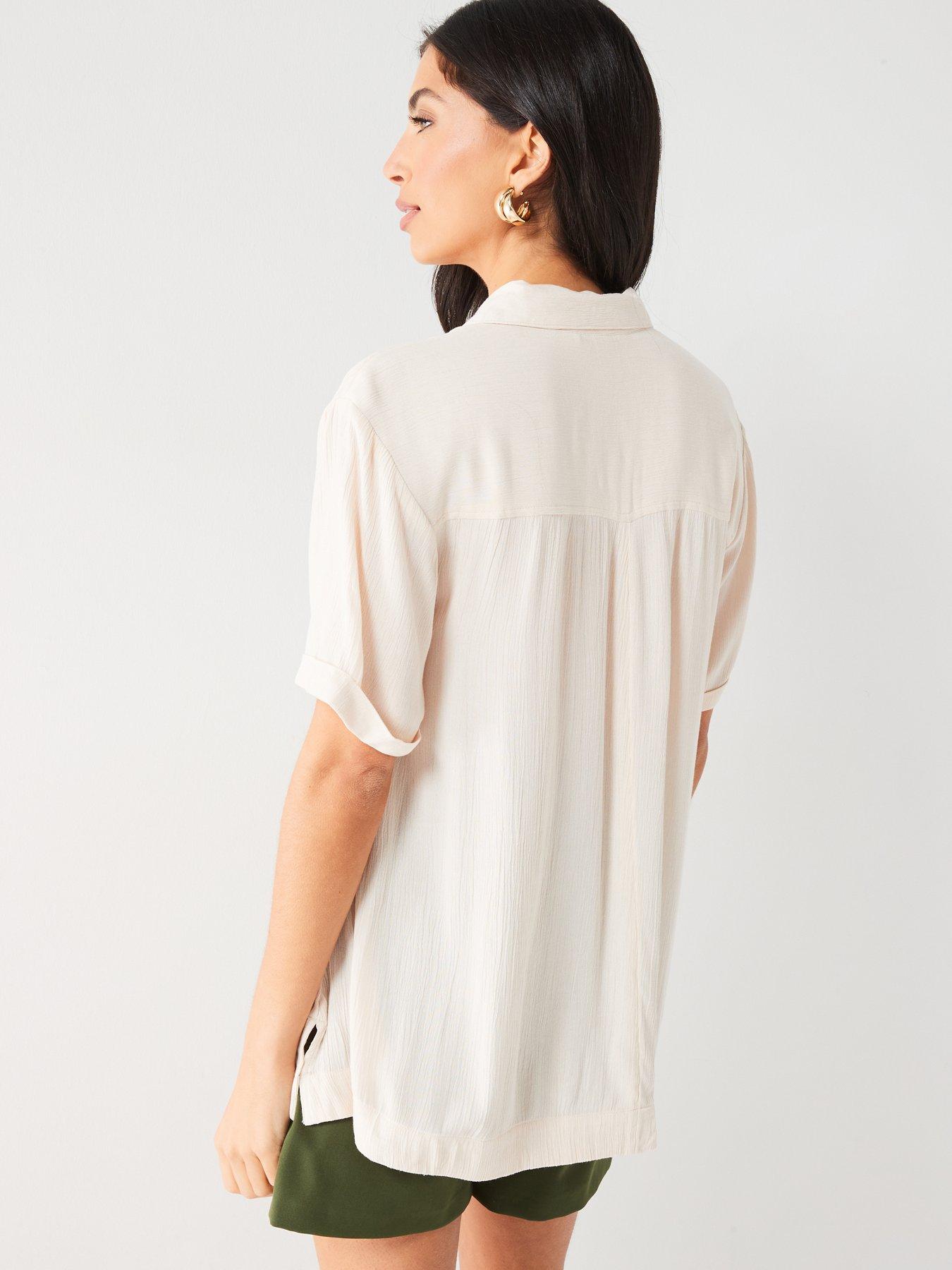 v-by-very-short-sleeve-crinkle-longline-shirt-creamstillFront