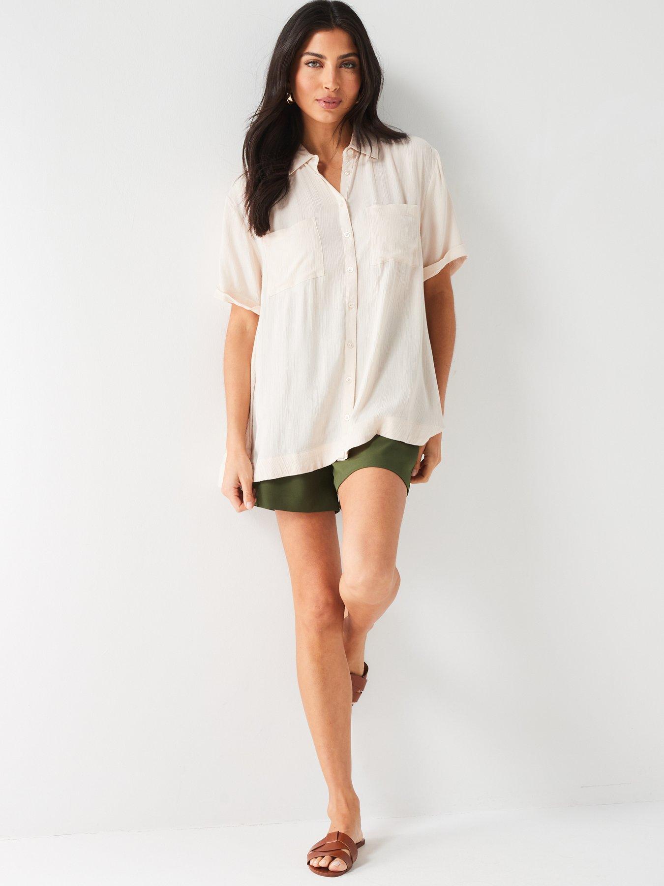 v-by-very-short-sleeve-crinkle-longline-shirt-creamdetail