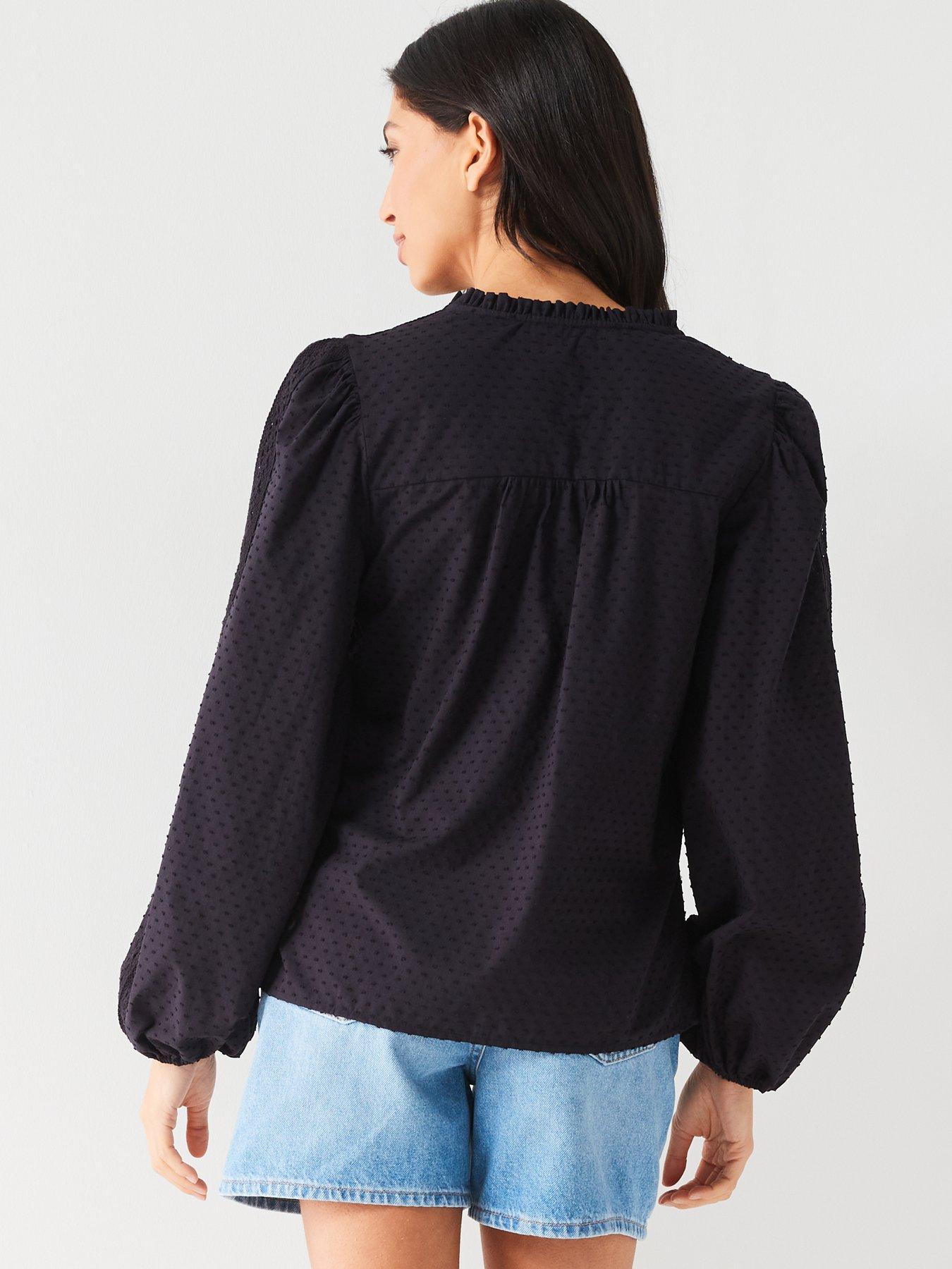 v-by-very-long-sleeve-dobby-textured-blouse-blackstillFront