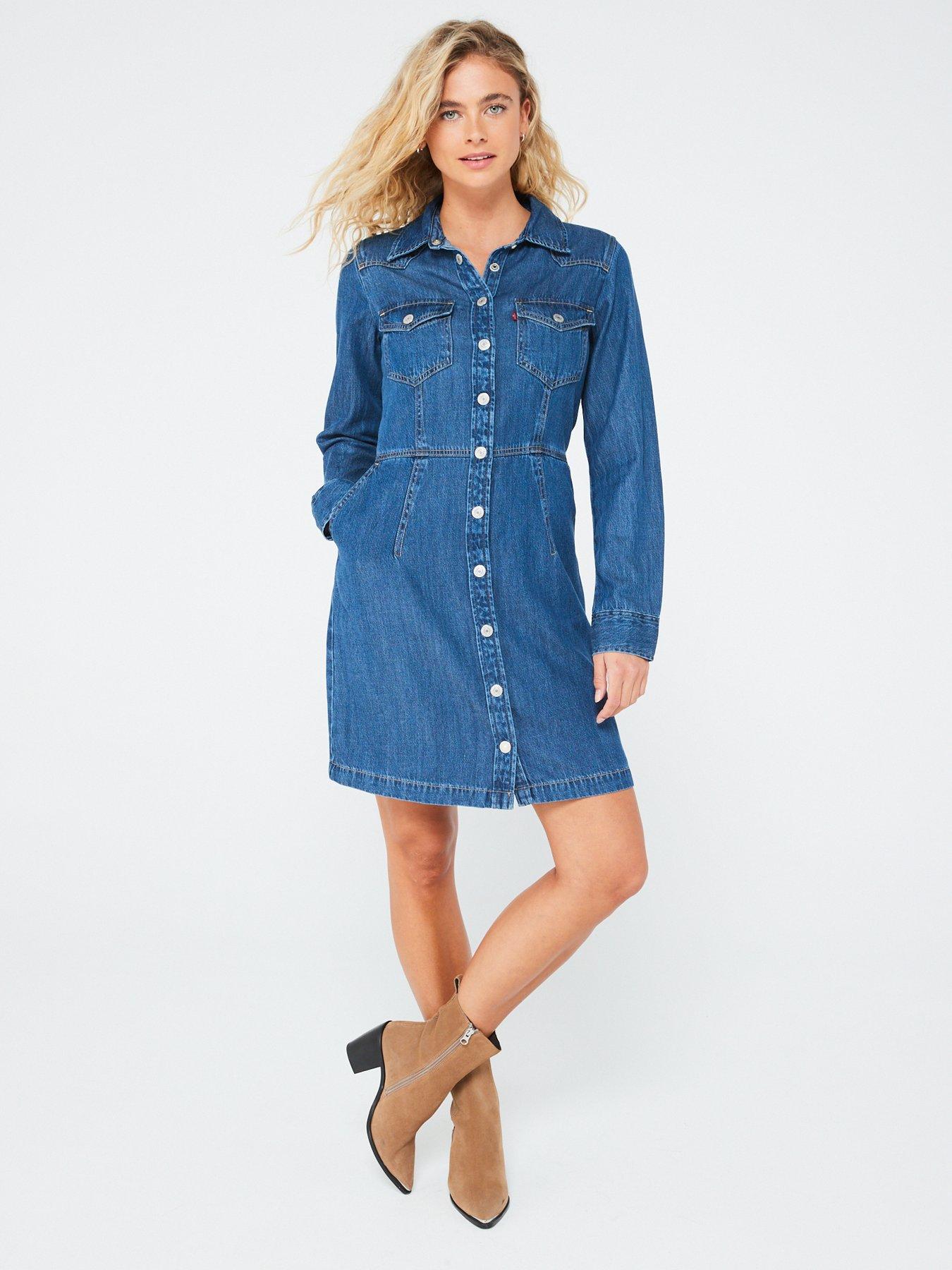 levis-otto-western-long-sleeve-denim-dress-blue