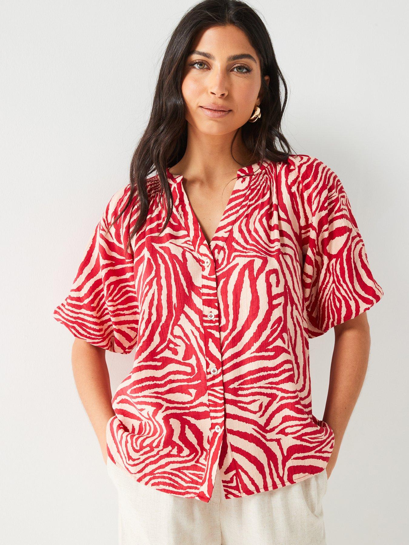 v-by-very-short-sleeve-crinkle-button-through-blouse-red