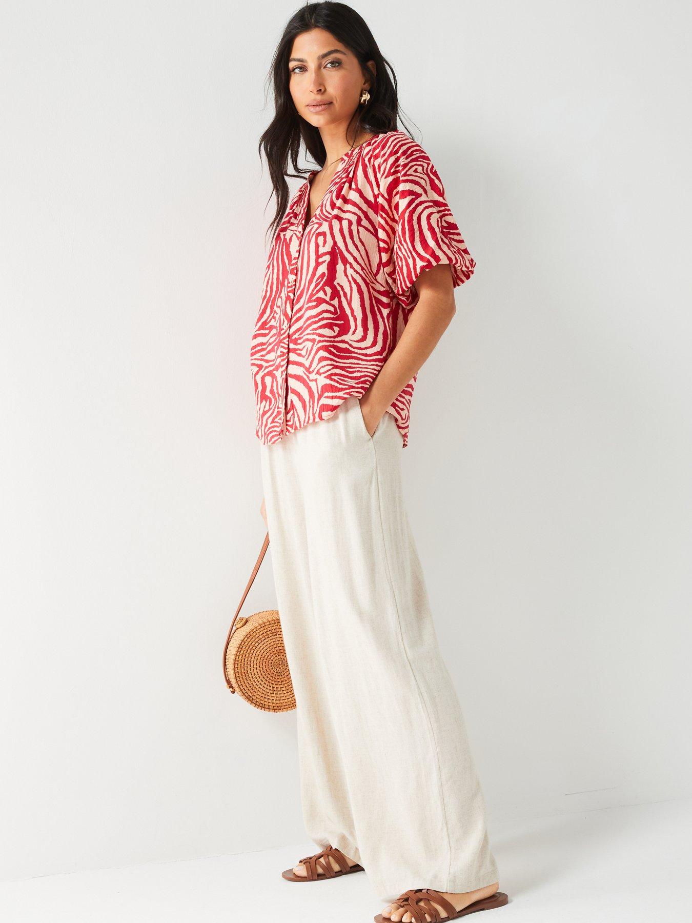 v-by-very-short-sleeve-crinkle-button-through-blouse-reddetail