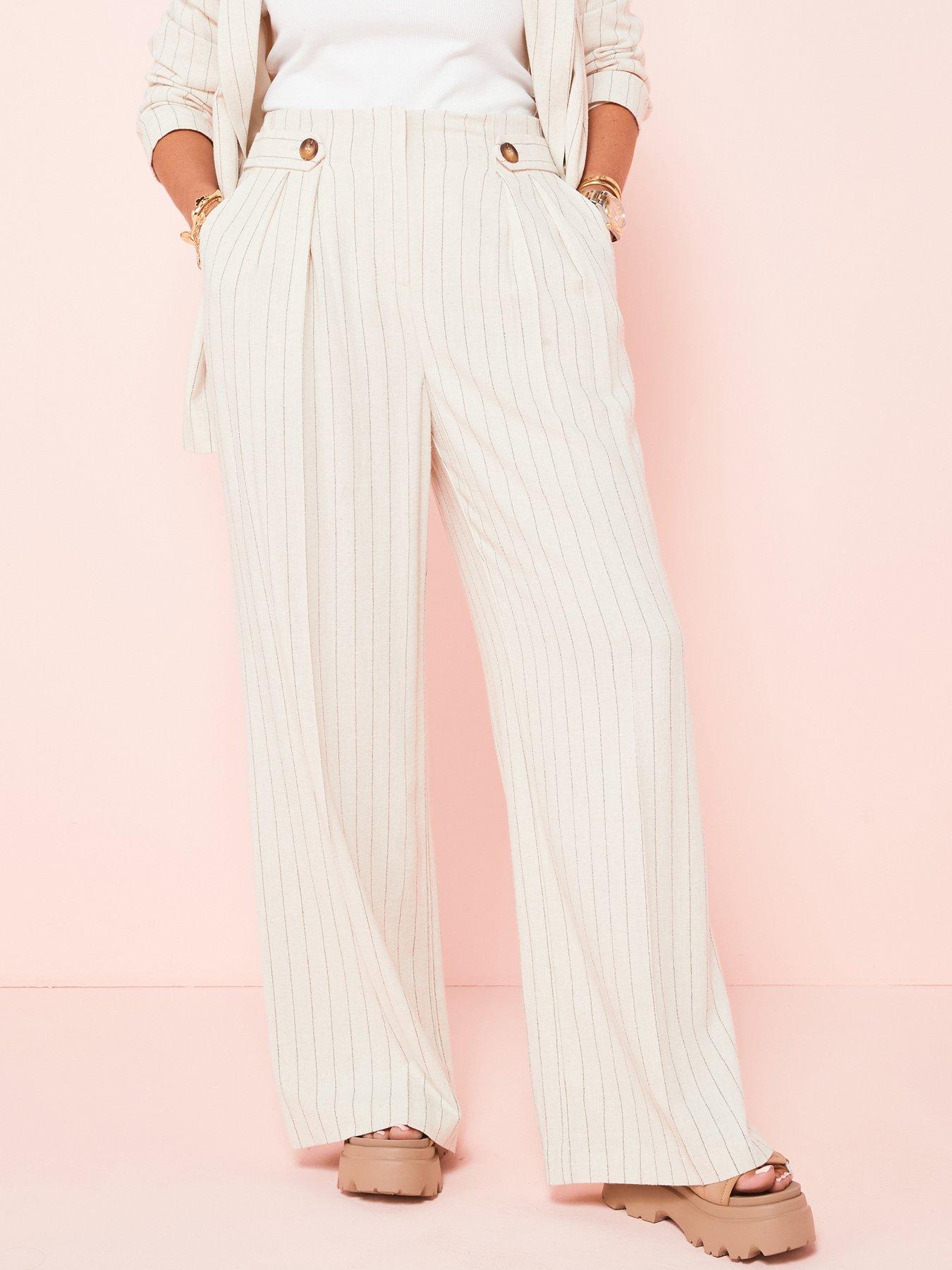 Image 2 of 6 of V by Very X Tara Maynard&nbsp;Stripe Linen Wide Leg Trouser Co-ord - Beige