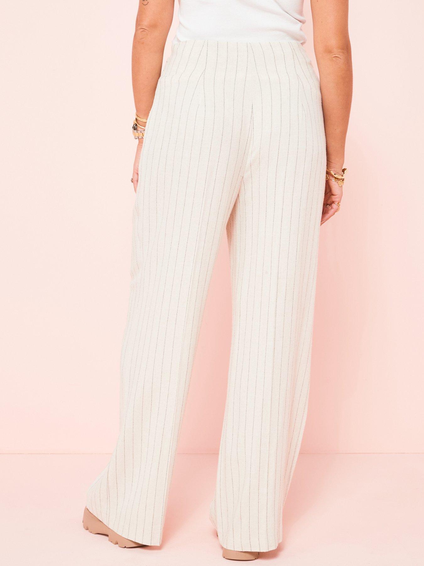 Image 3 of 6 of V by Very X Tara Maynard&nbsp;Stripe Linen Wide Leg Trouser Co-ord - Beige