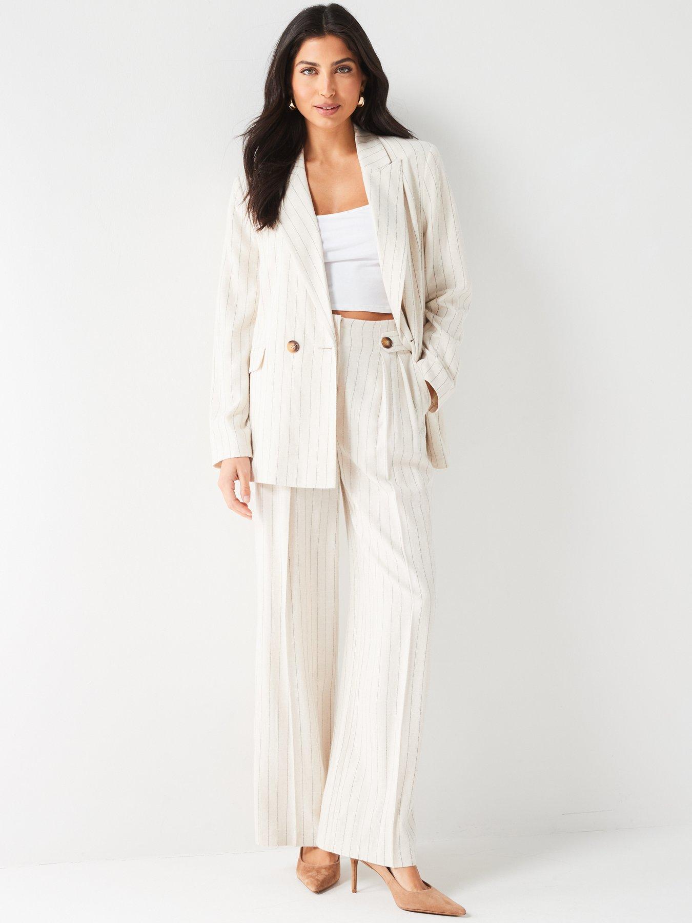 Image 5 of 6 of V by Very X Tara Maynard&nbsp;Stripe Linen Wide Leg Trouser Co-ord - Beige