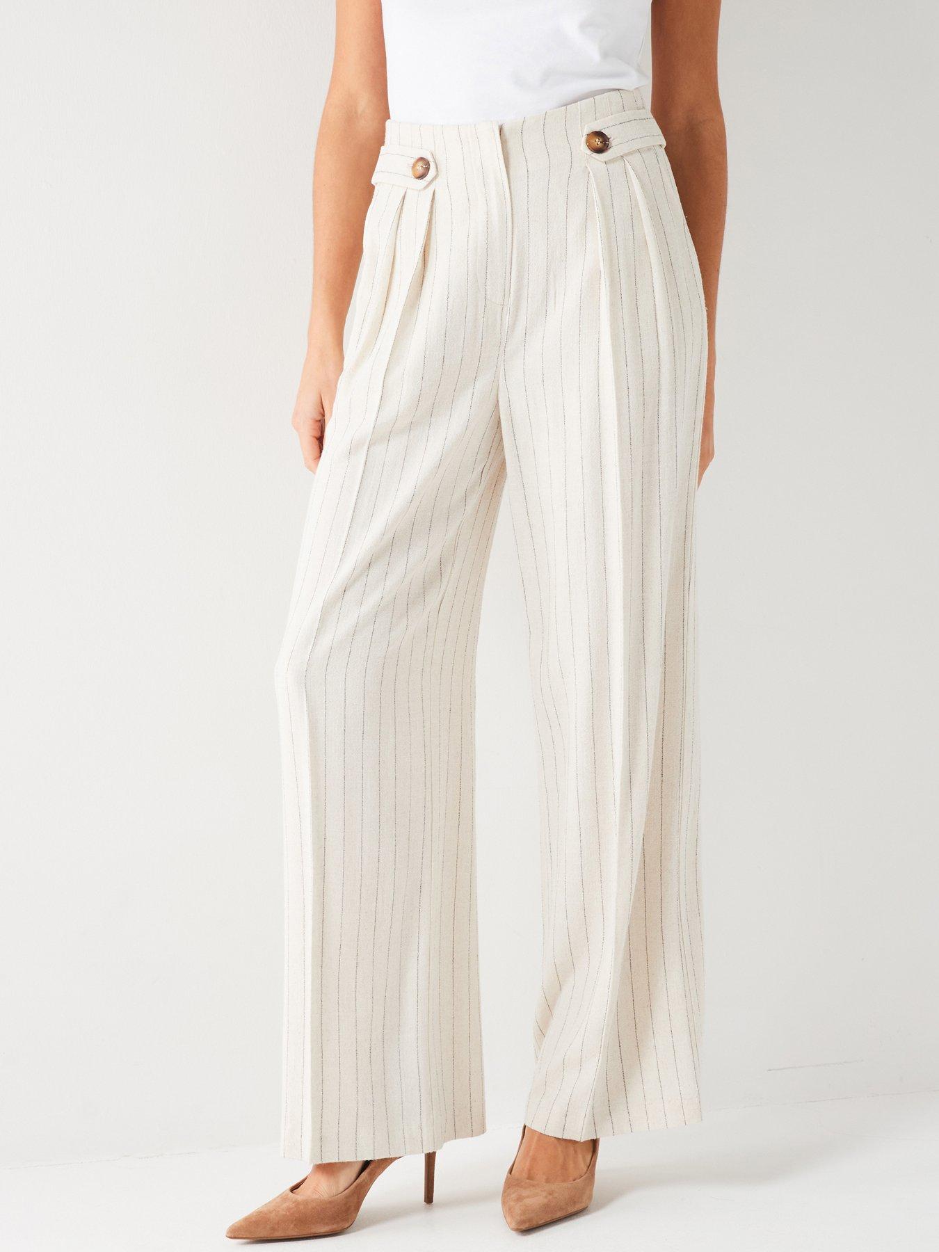 Image 6 of 6 of V by Very X Tara Maynard&nbsp;Stripe Linen Wide Leg Trouser Co-ord - Beige