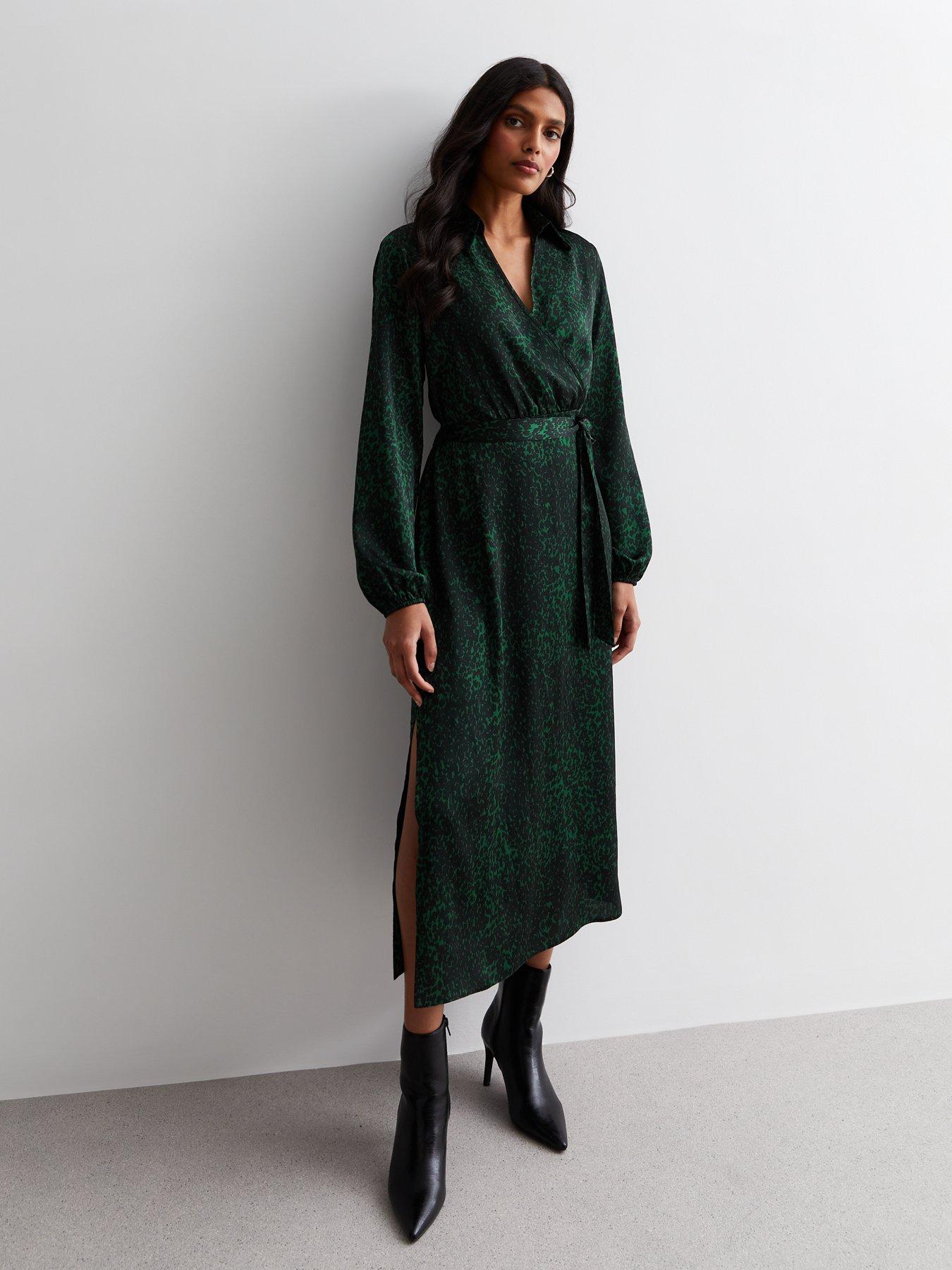 new-look-dark-green-animal-print-collared-wrap-midaxi-dressback