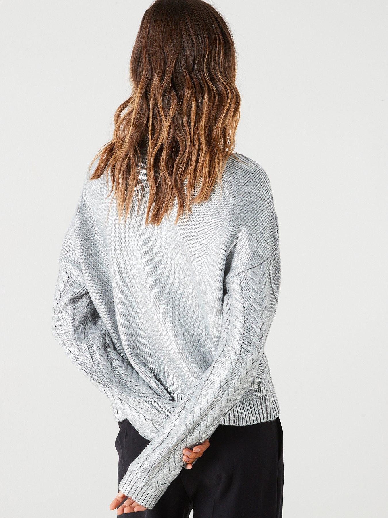 Metallic cable knit sweater hotsell