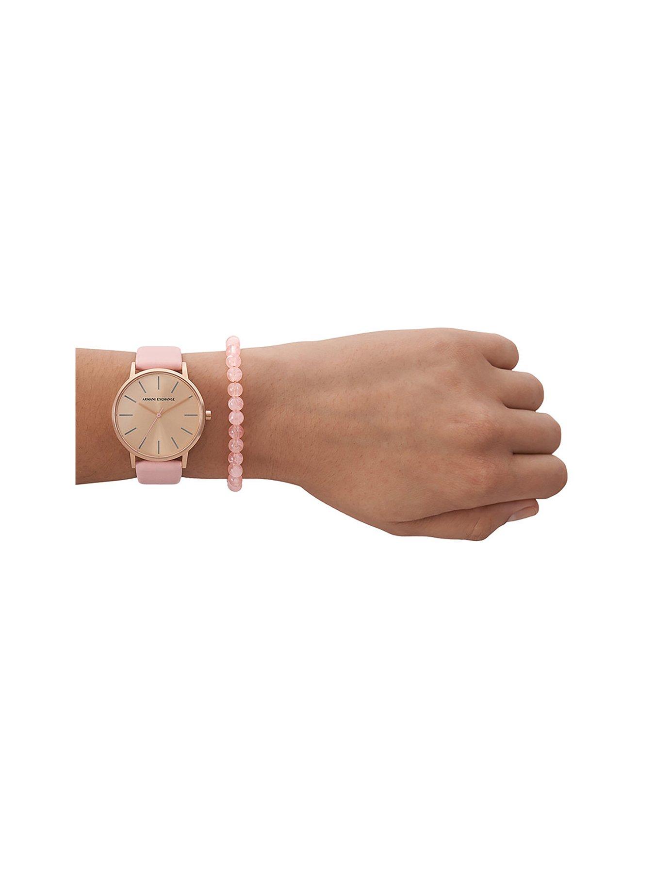 armani-exchange-armani-exchange-three-hand-pink-leather-watch-and-bracelet-setstillFront