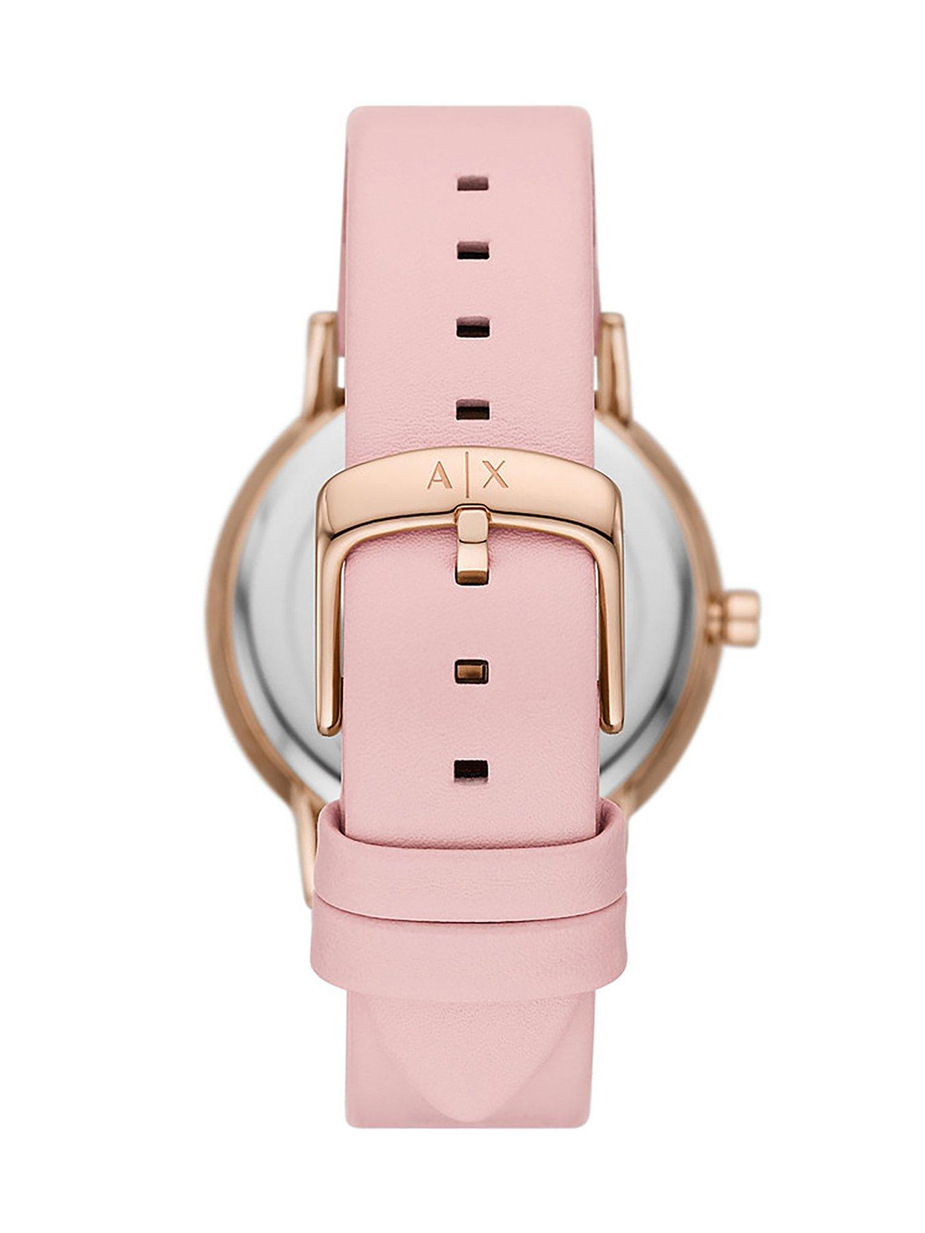 armani-exchange-armani-exchange-three-hand-pink-leather-watch-and-bracelet-setoutfit